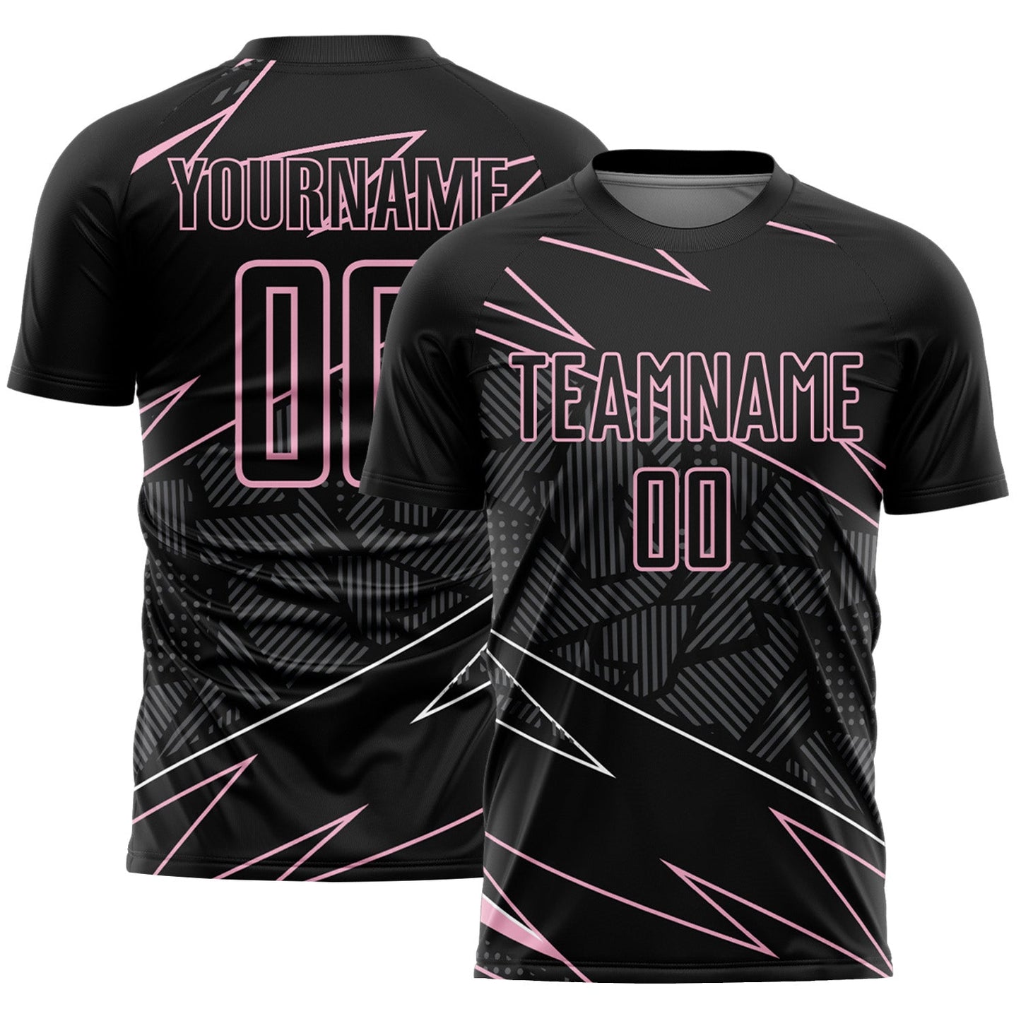 Custom Black Light Pink Lines Sports Sublimation Soccer Uniform Jersey - Main View