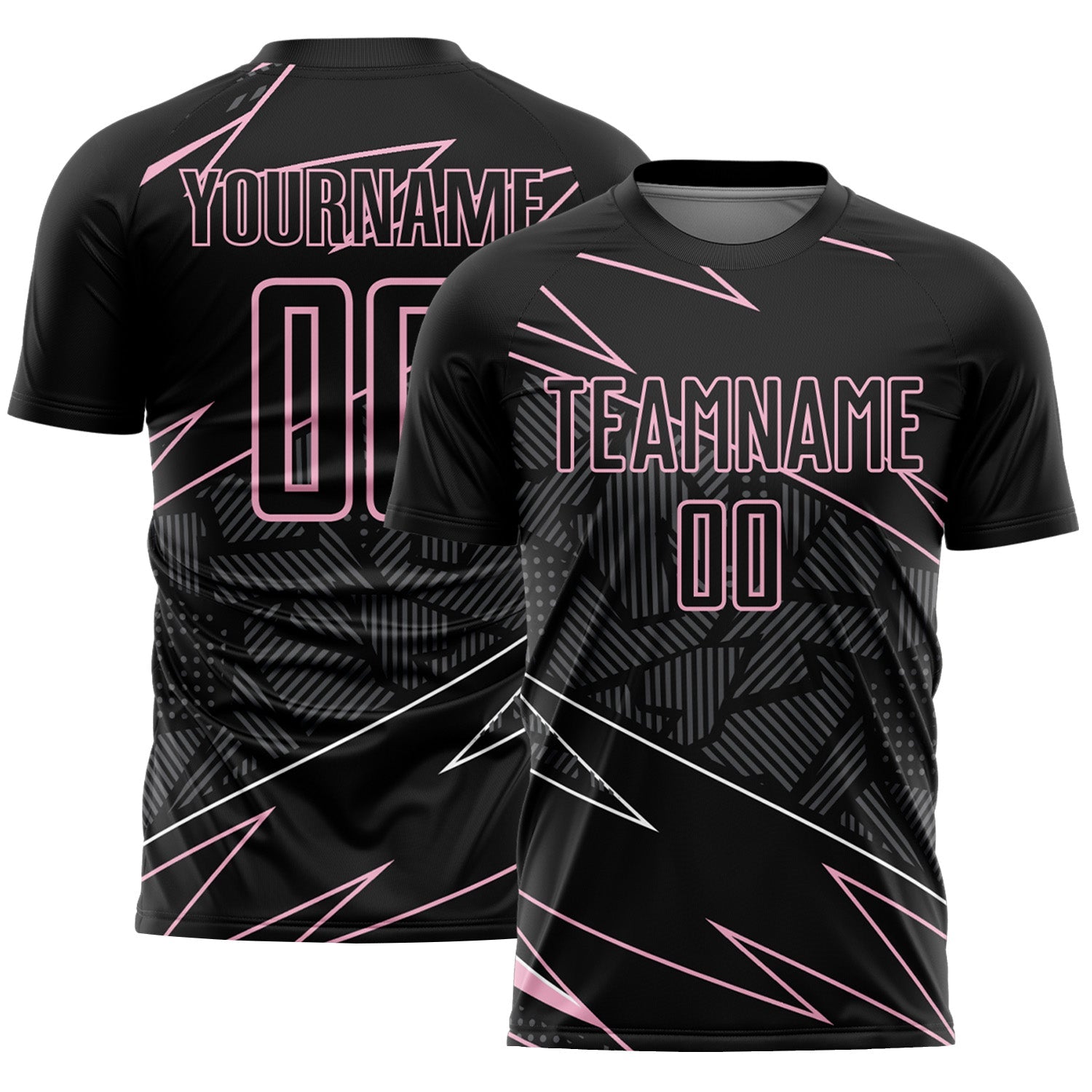 Custom Black Light Pink Lines Sports Sublimation Soccer Uniform Jersey - Main View