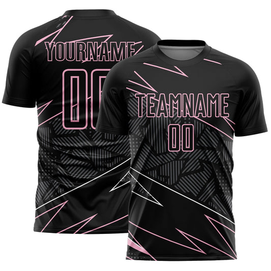 Custom Black Light Pink Lines Sports Sublimation Soccer Uniform Jersey - Main View