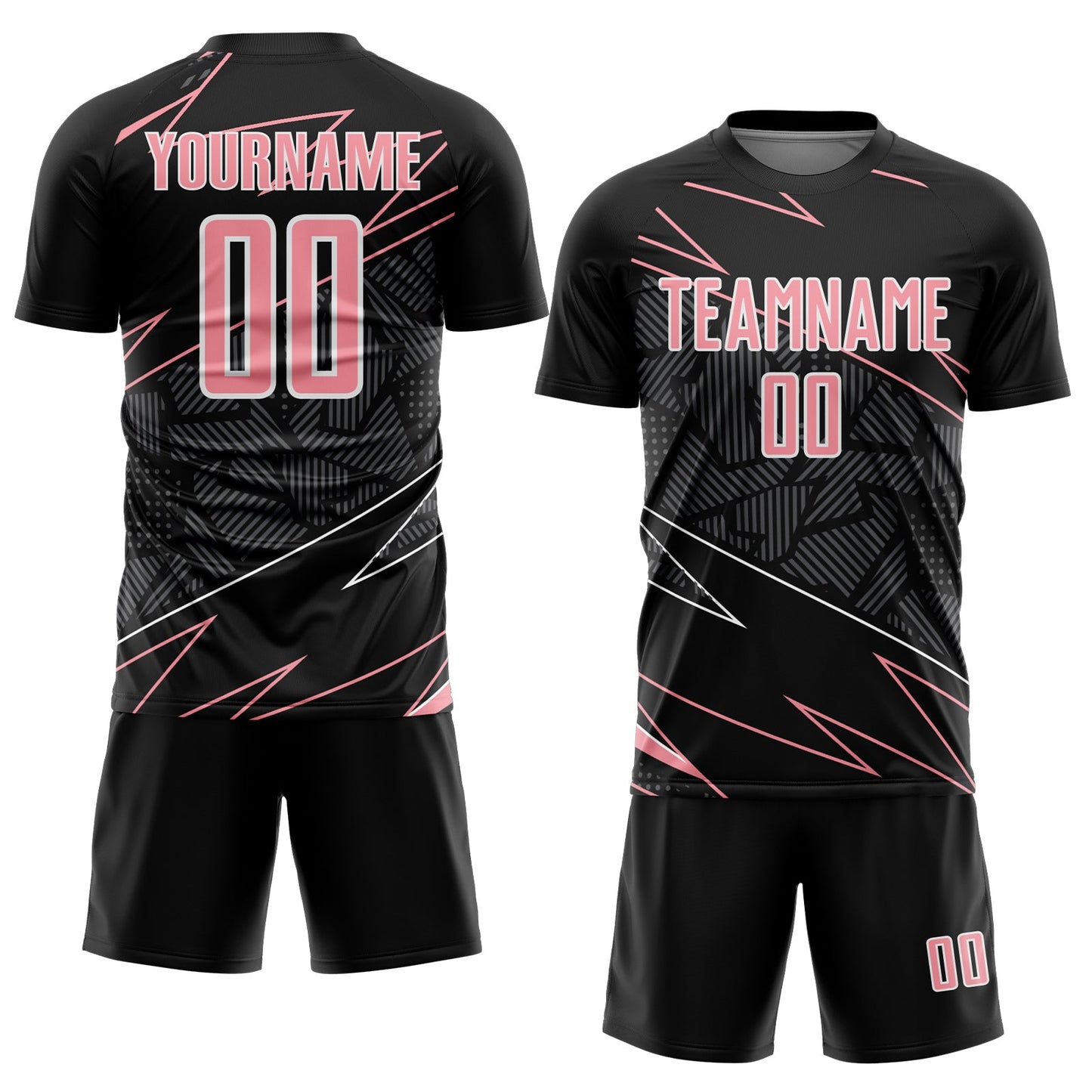 Custom Black Medium Pink-White Lines Sports Sublimation Soccer Uniform Jersey view 2