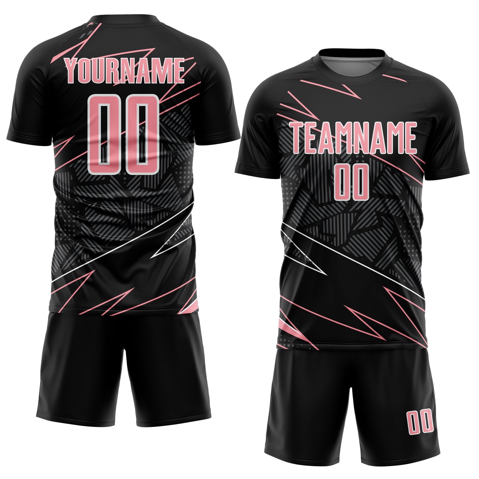 Custom Black Medium Pink-White Lines Sports Sublimation Soccer Uniform Jersey view 2
