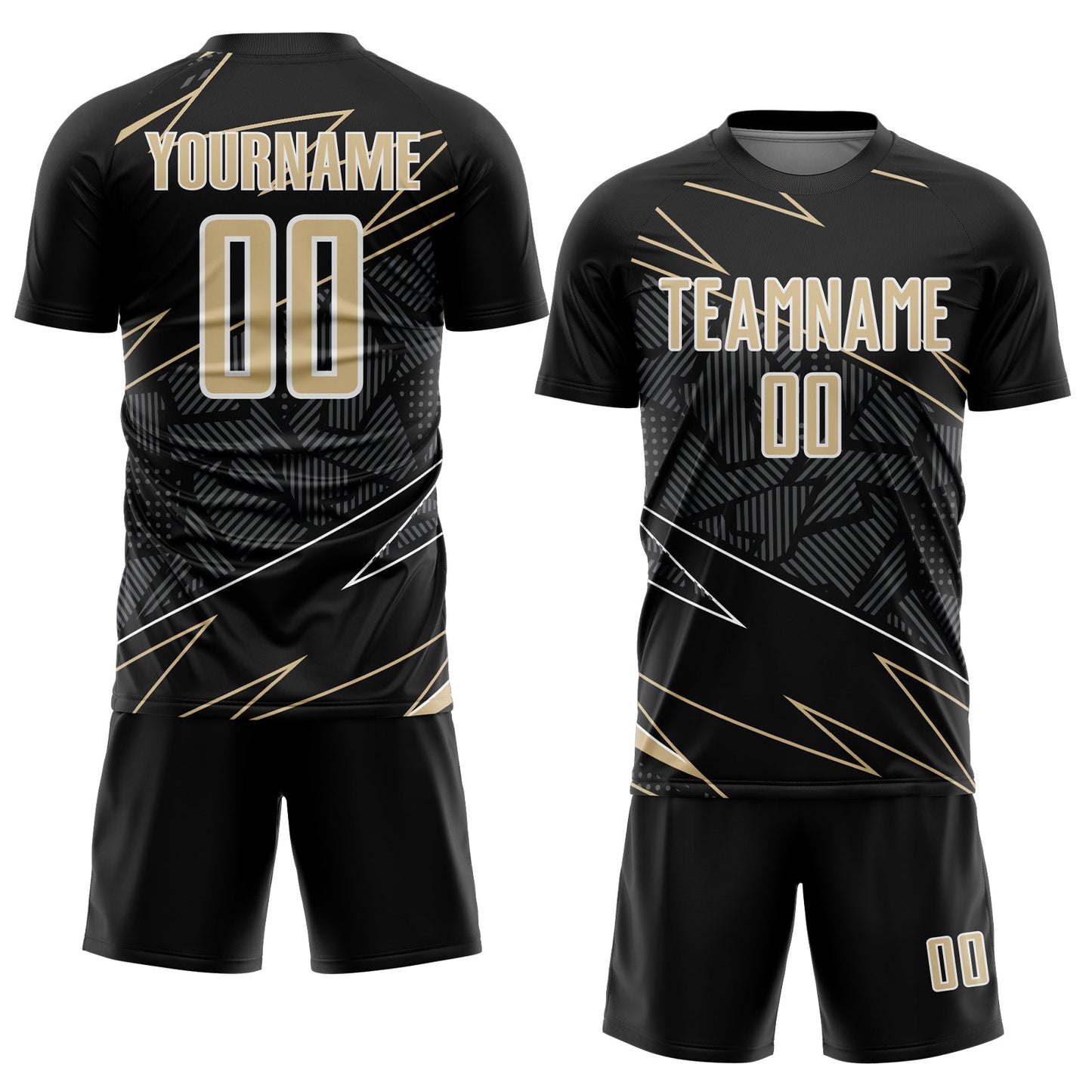Custom Black Vegas Gold-White Lines Sports Sublimation Soccer Uniform Jersey view 2