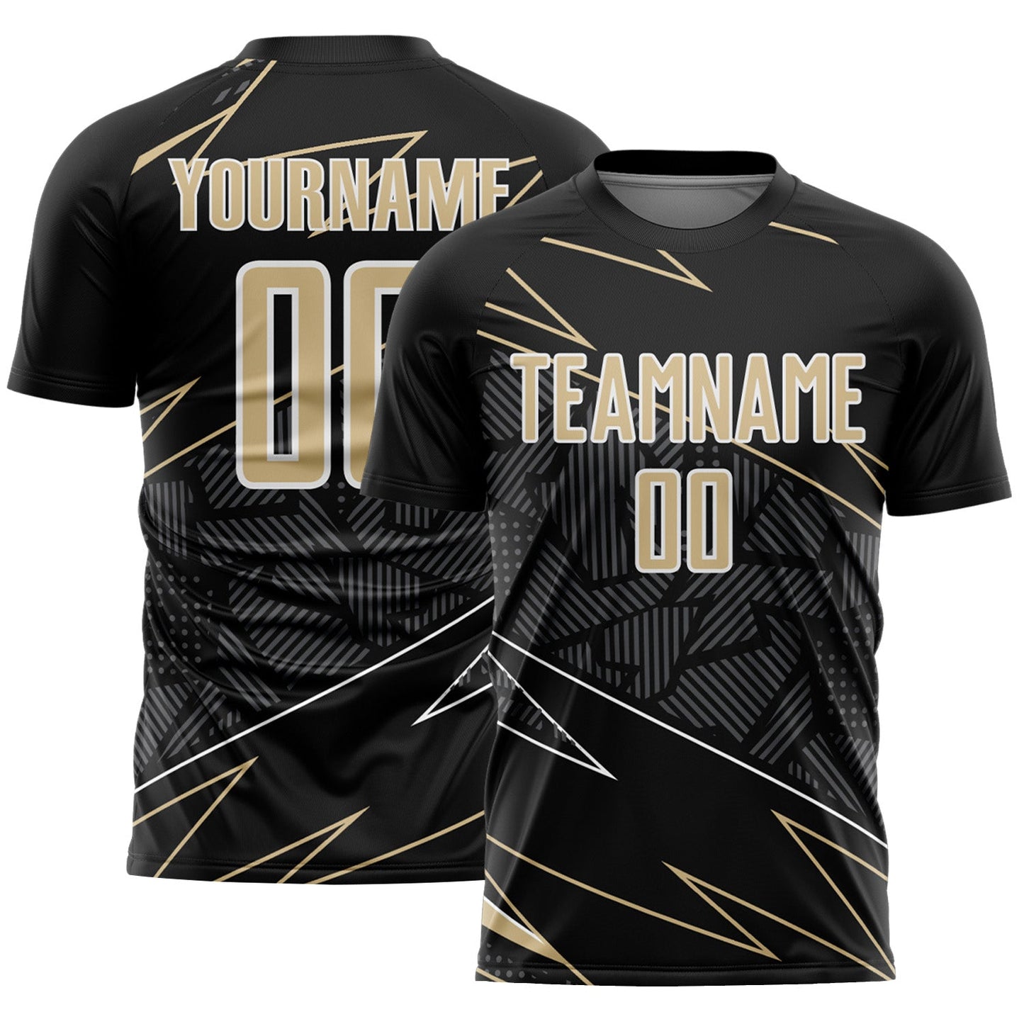 Custom Black Vegas Gold-White Lines Sports Sublimation Soccer Uniform Jersey - Main View