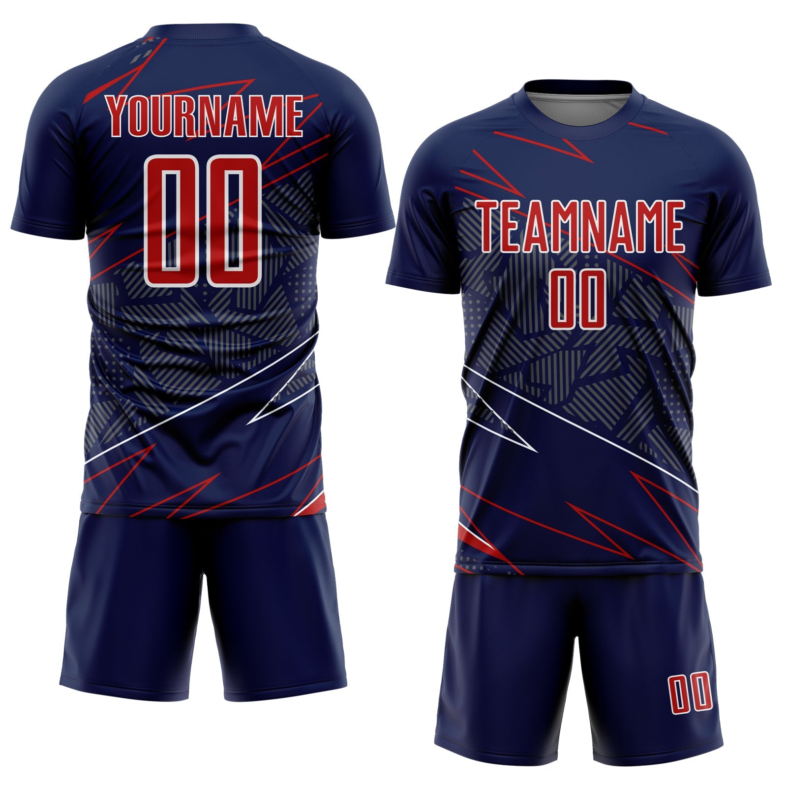 Custom Navy Red-White Lines Sports Sublimation Soccer Uniform Jersey view 2