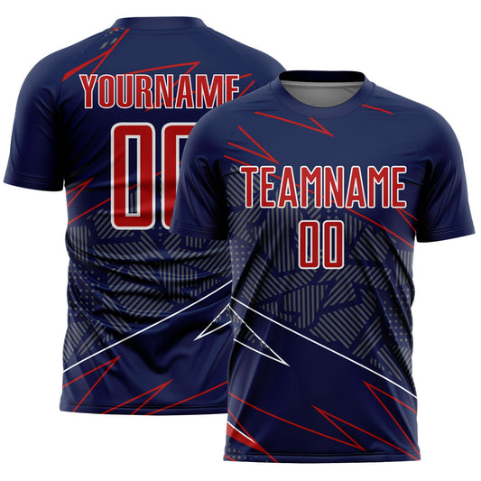 Custom Navy Red-White Lines Sports Sublimation Soccer Uniform Jersey - Main View