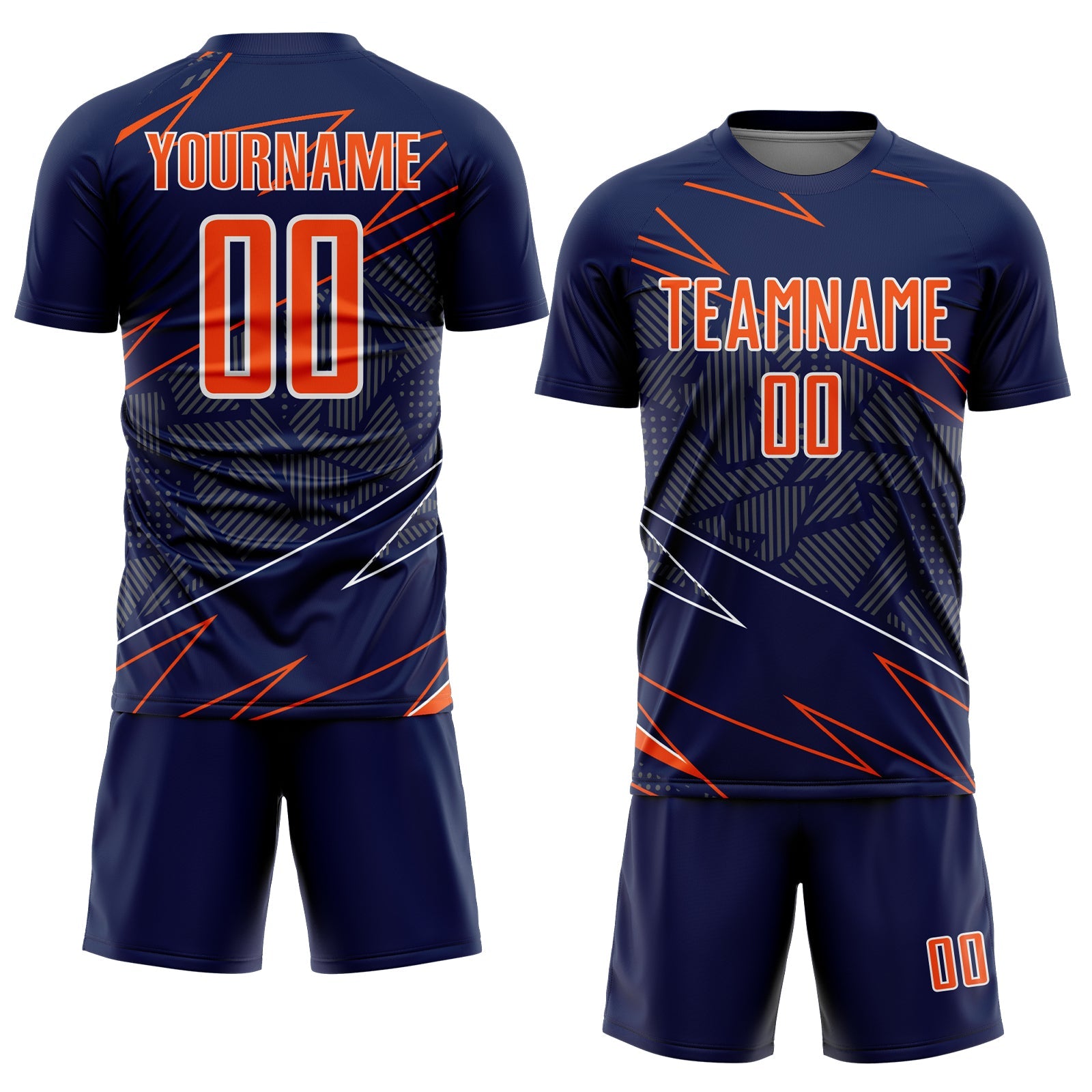 Custom Navy Orange-White Lines Sports Sublimation Soccer Uniform Jersey view 2