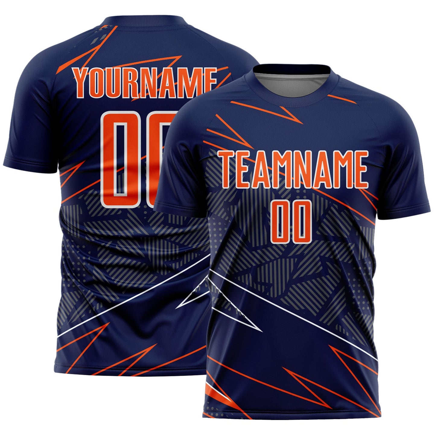 Custom Navy Orange-White Lines Sports Sublimation Soccer Uniform Jersey - Main View