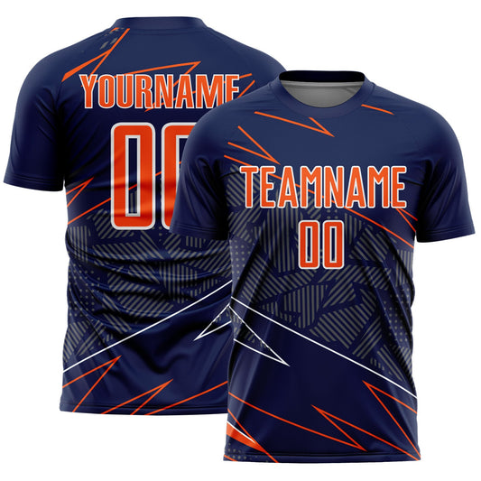 Custom Navy Orange-White Lines Sports Sublimation Soccer Uniform Jersey - Main View