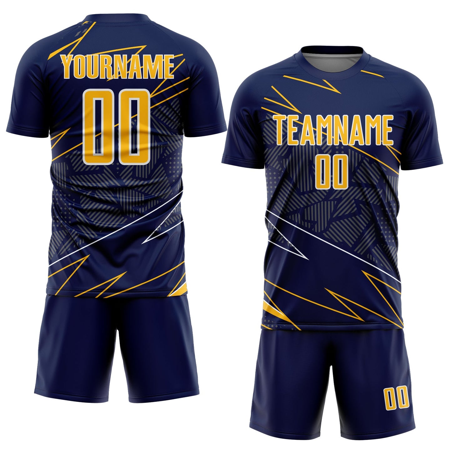Custom Navy Gold-White Lines Sports Sublimation Soccer Uniform Jersey view 2