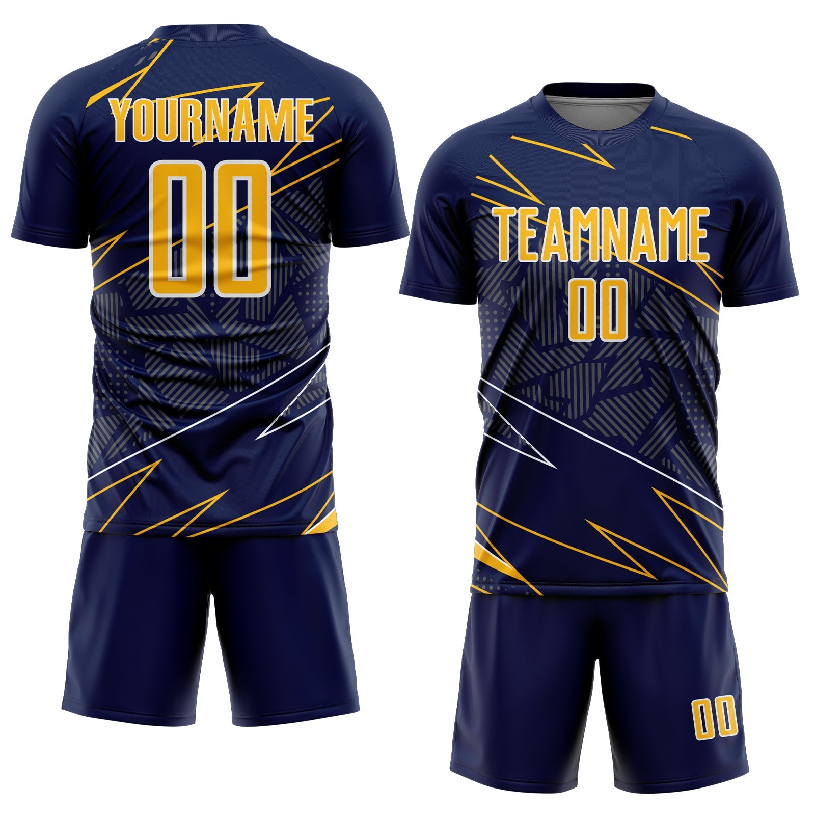 Custom Navy Gold-White Lines Sports Sublimation Soccer Uniform Jersey view 2