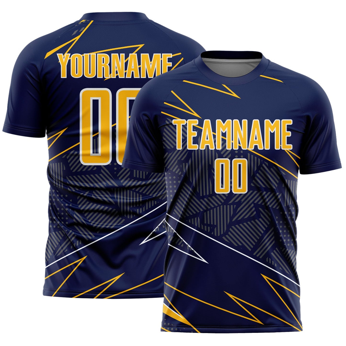 Custom Navy Gold-White Lines Sports Sublimation Soccer Uniform Jersey - Main View