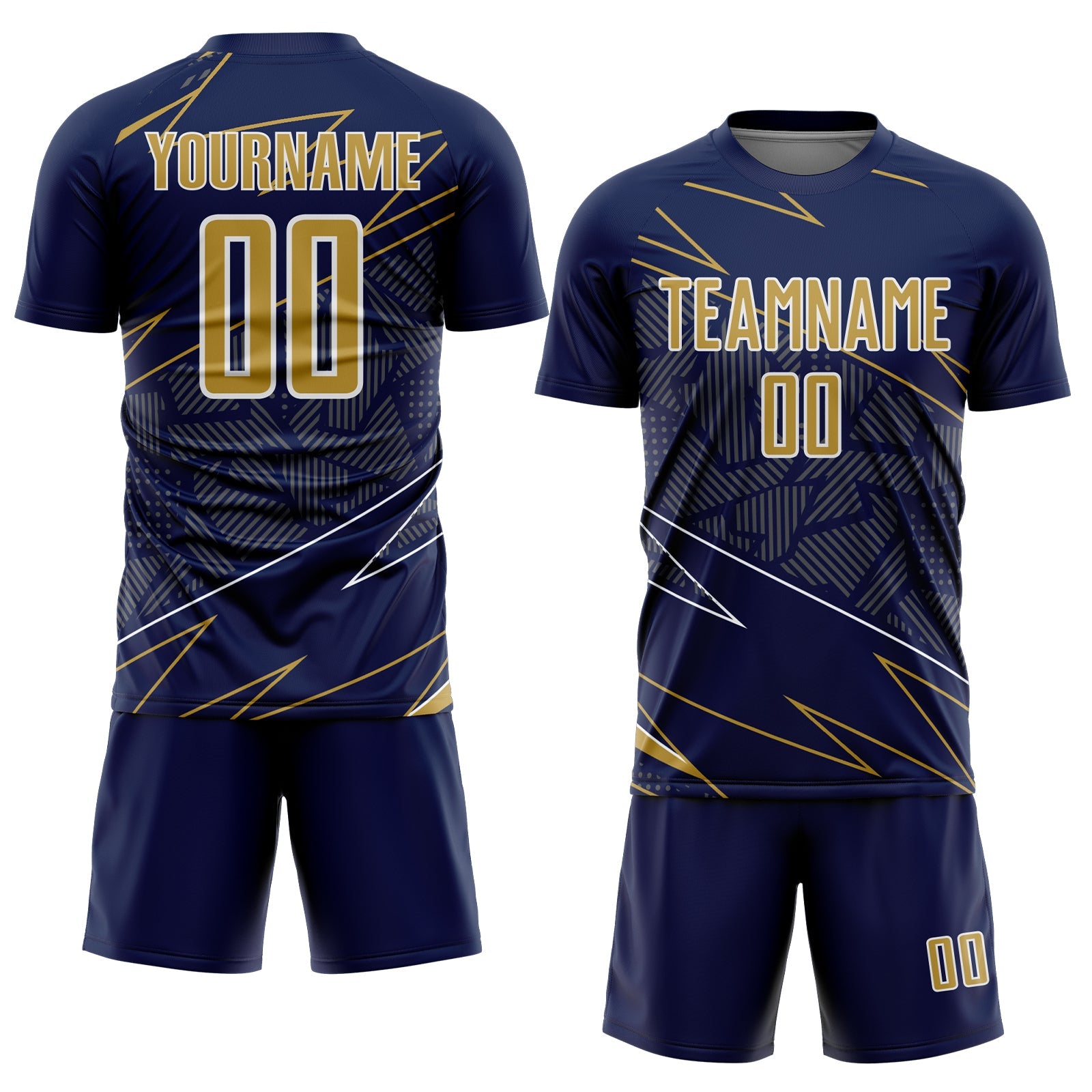 Custom Navy Old Gold-White Lines Sports Sublimation Soccer Uniform Jersey view 2