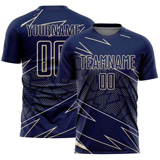 Custom Navy Cream Lines Sports Sublimation Soccer Uniform Jersey - Main View