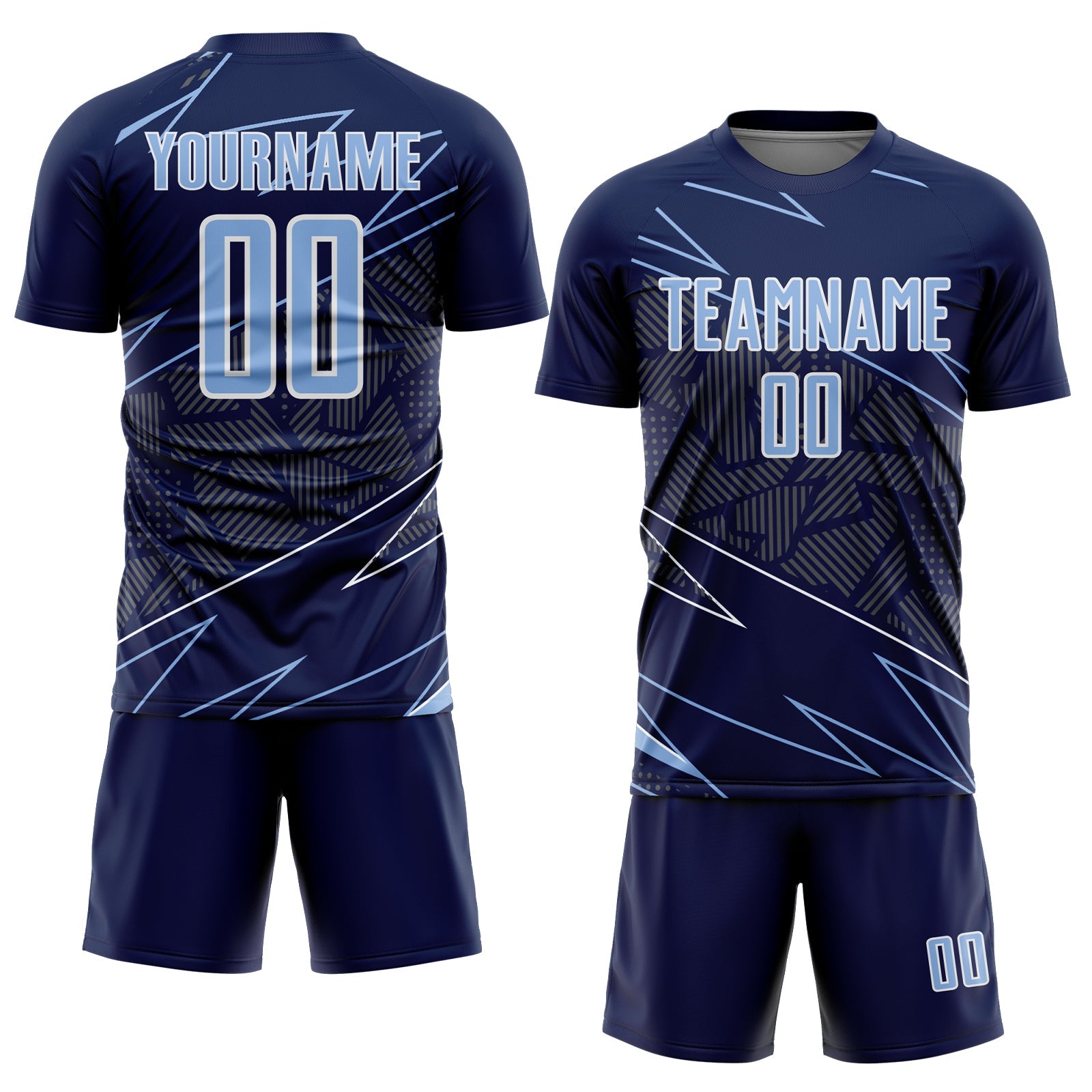 Custom Navy Light Blue-White Lines Sports Sublimation Soccer Uniform Jersey view 2