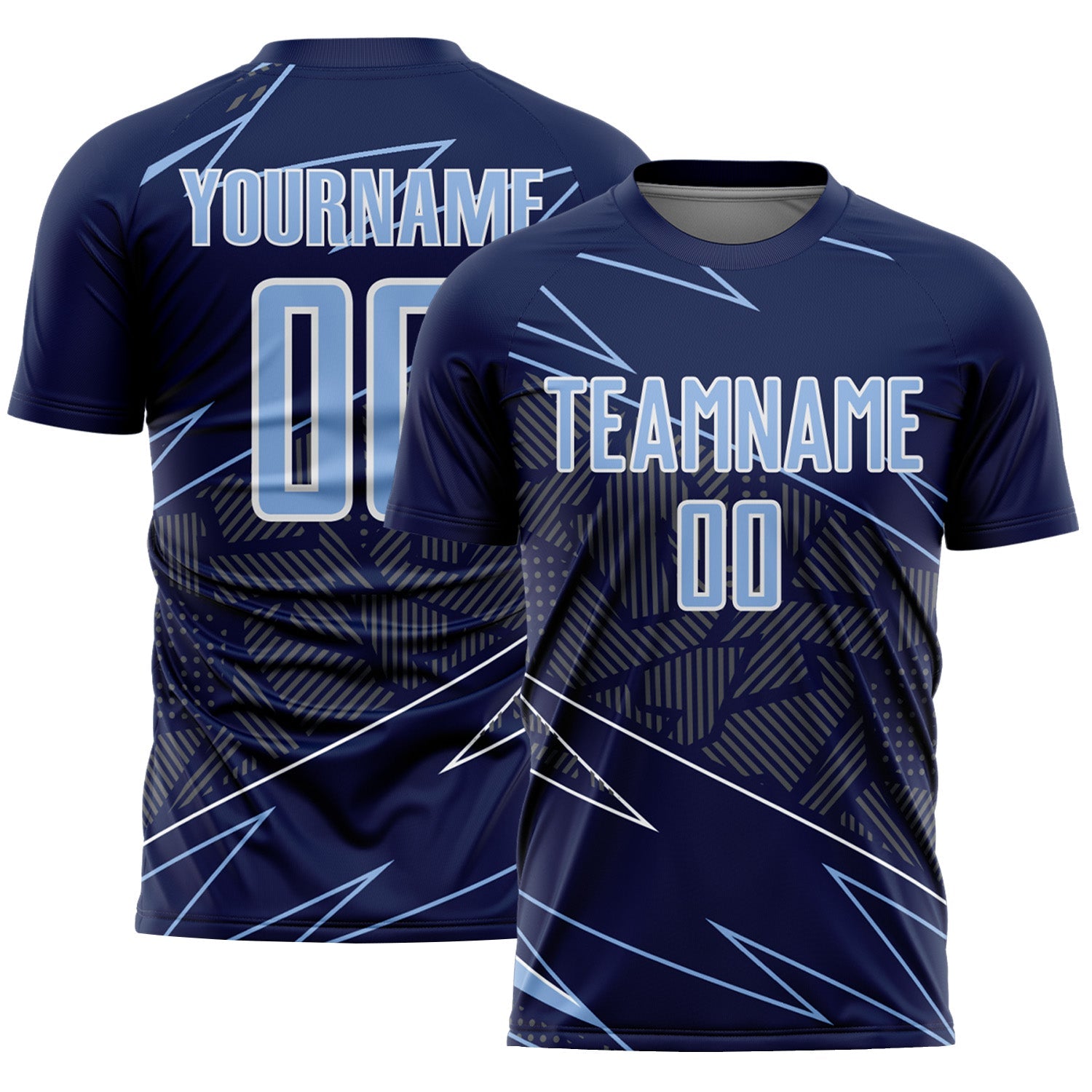 Custom Navy Light Blue-White Lines Sports Sublimation Soccer Uniform Jersey - Main View