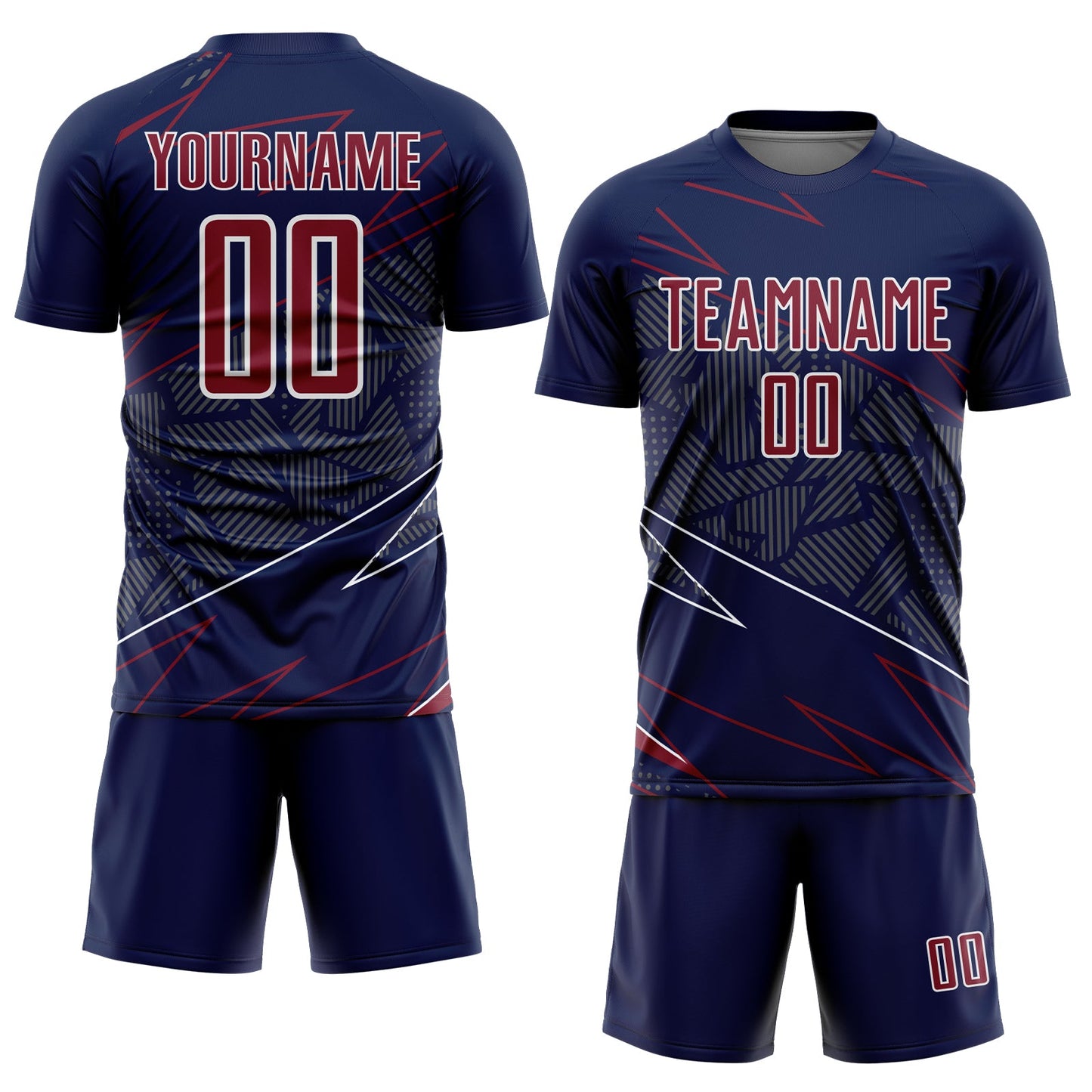 Custom Navy Crimson-White Lines Sports Sublimation Soccer Uniform Jersey view 2