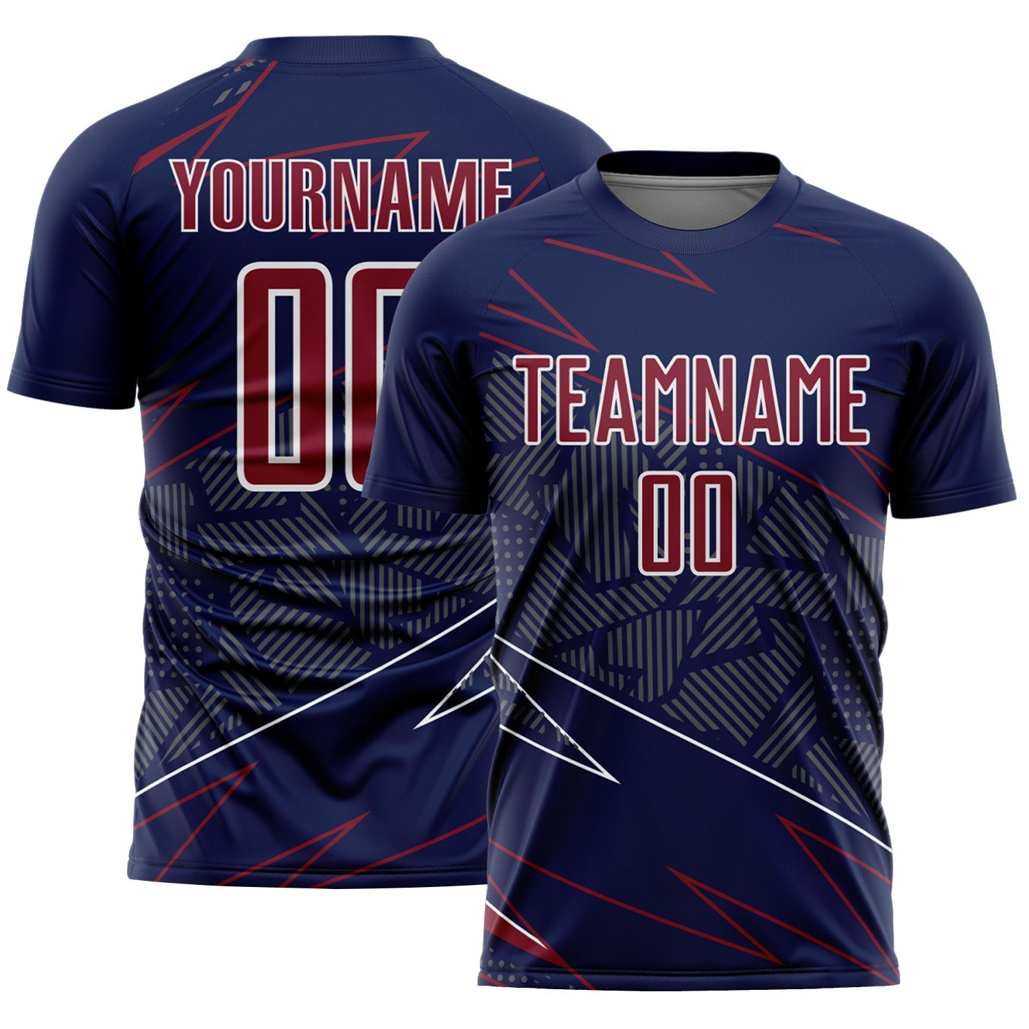 Custom Navy Crimson-White Lines Sports Sublimation Soccer Uniform Jersey - Main View