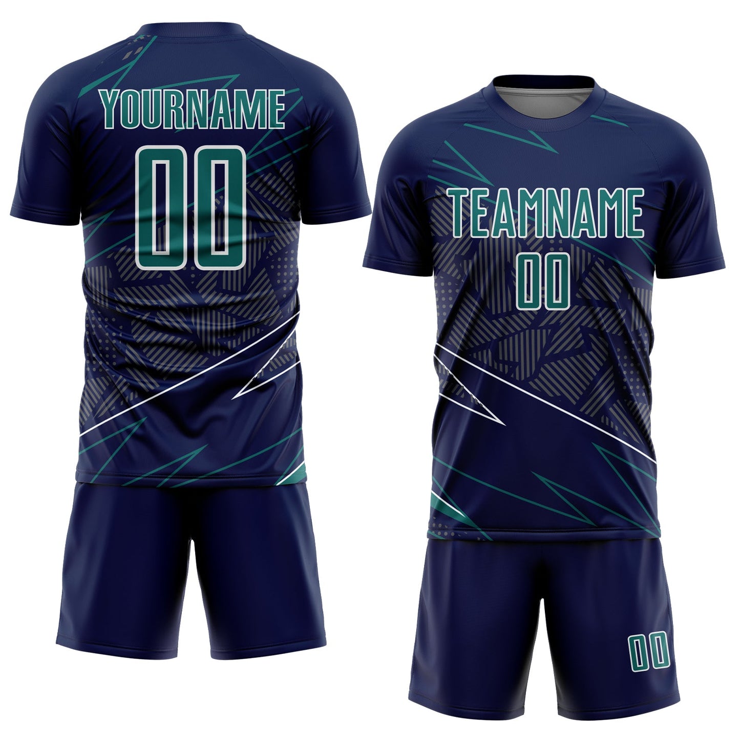 Custom Navy Teal-White Lines Sports Sublimation Soccer Uniform Jersey view 2