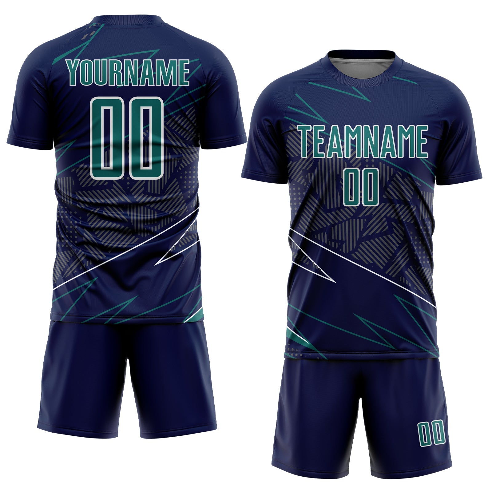 Custom Navy Teal-White Lines Sports Sublimation Soccer Uniform Jersey view 2