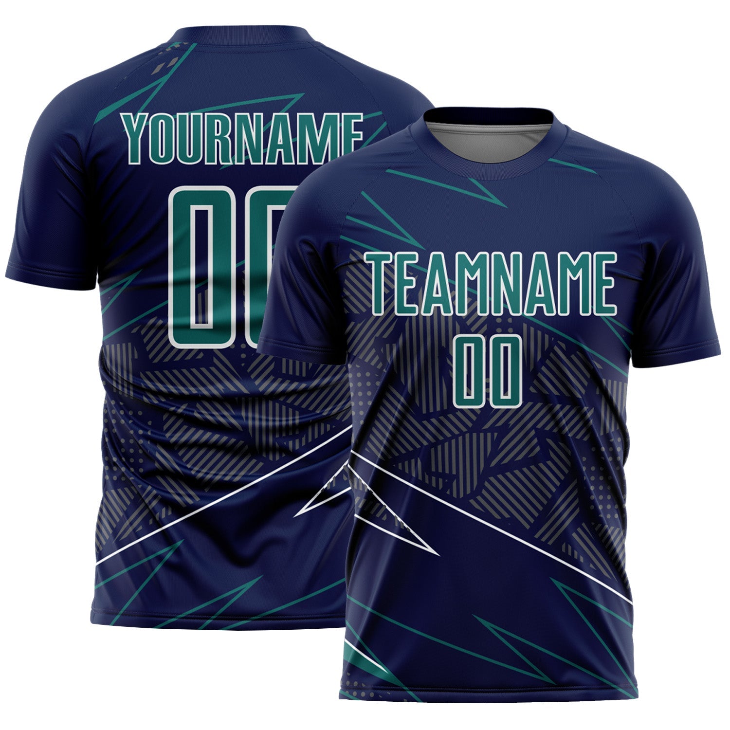 Custom Navy Teal-White Lines Sports Sublimation Soccer Uniform Jersey - Main View
