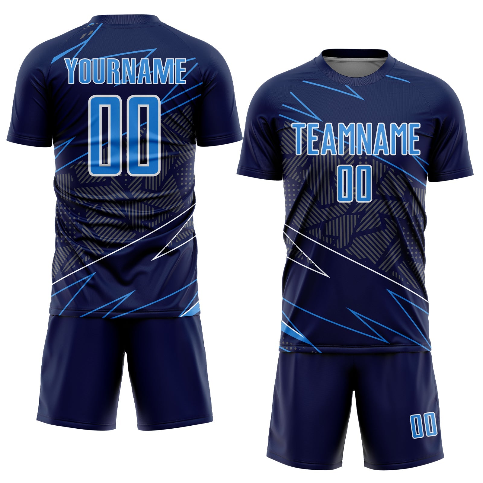 Custom Navy Powder Blue-White Lines Sports Sublimation Soccer Uniform Jersey view 2