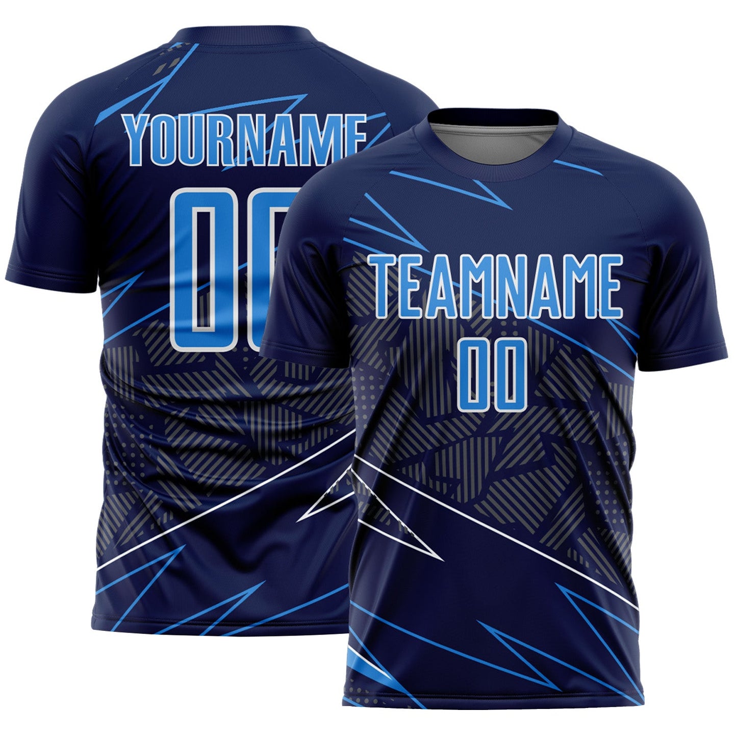Custom Navy Powder Blue-White Lines Sports Sublimation Soccer Uniform Jersey - Main View