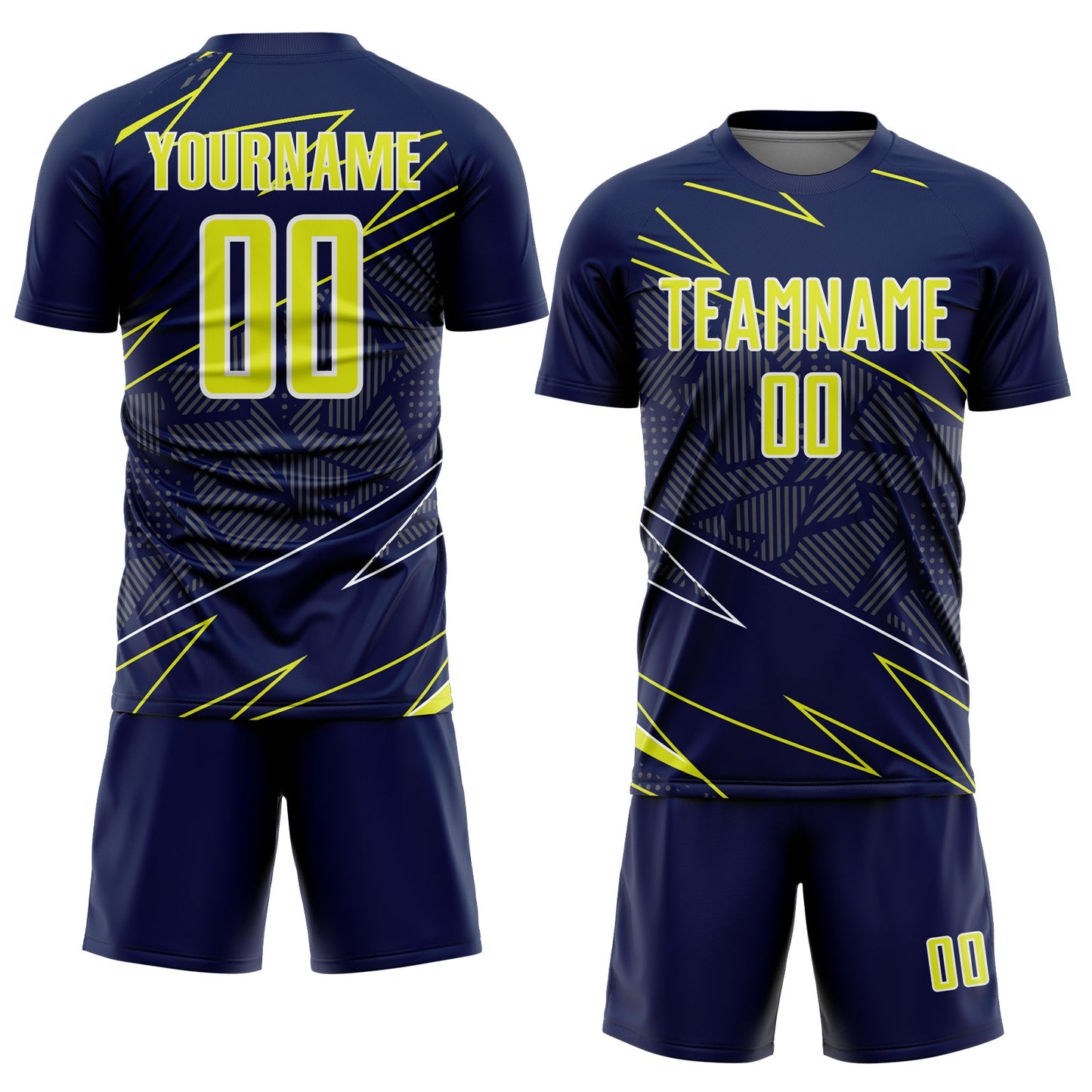 Custom Navy Neon Yellow-White Lines Sports Sublimation Soccer Uniform Jersey view 2