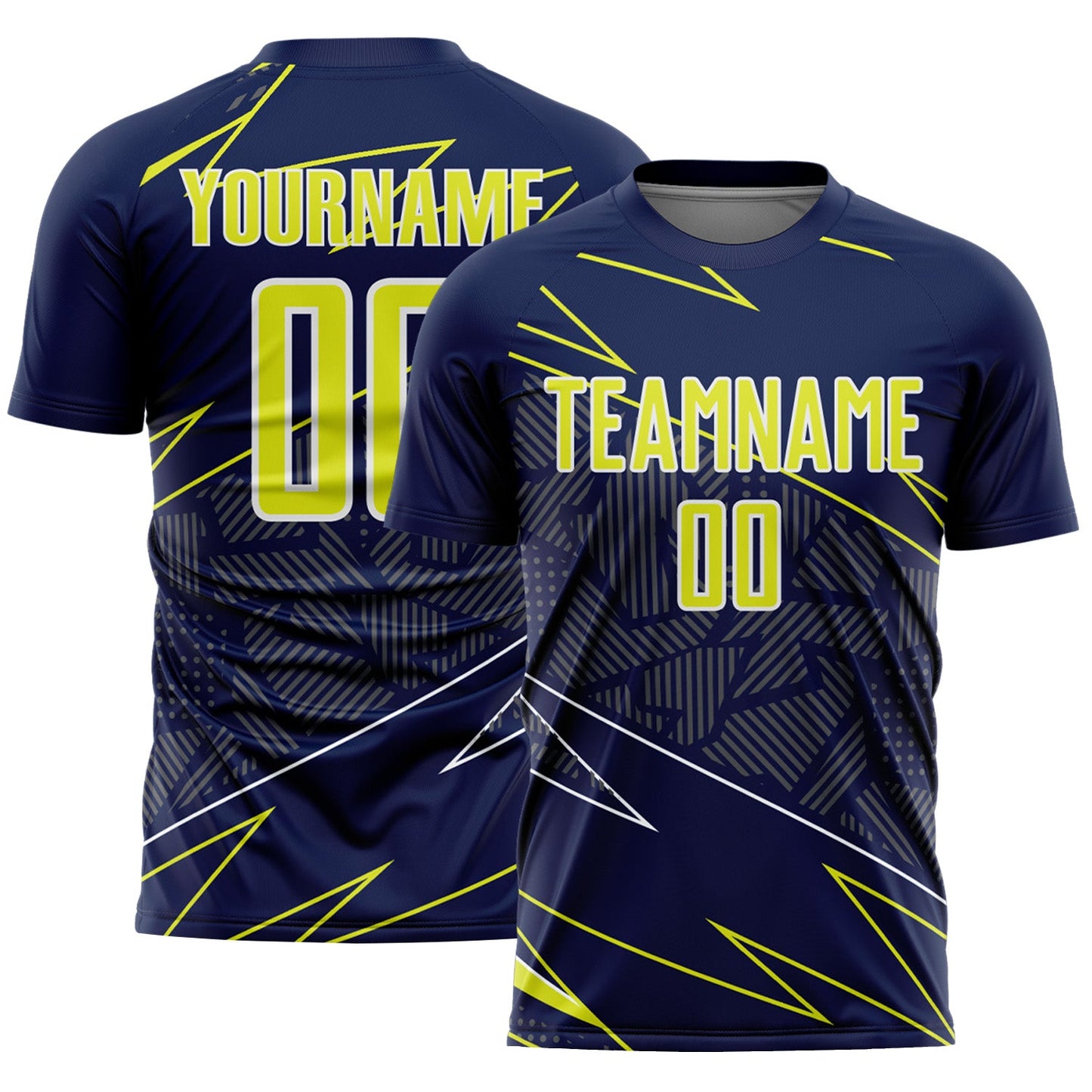 Custom Navy Neon Yellow-White Lines Sports Sublimation Soccer Uniform Jersey - Main View