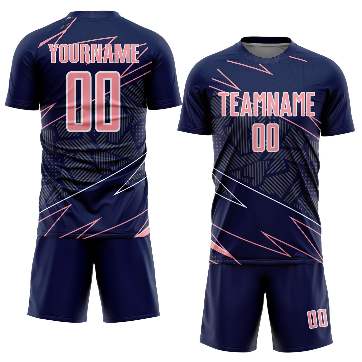 Custom Navy Medium Pink-White Lines Sports Sublimation Soccer Uniform Jersey view 2