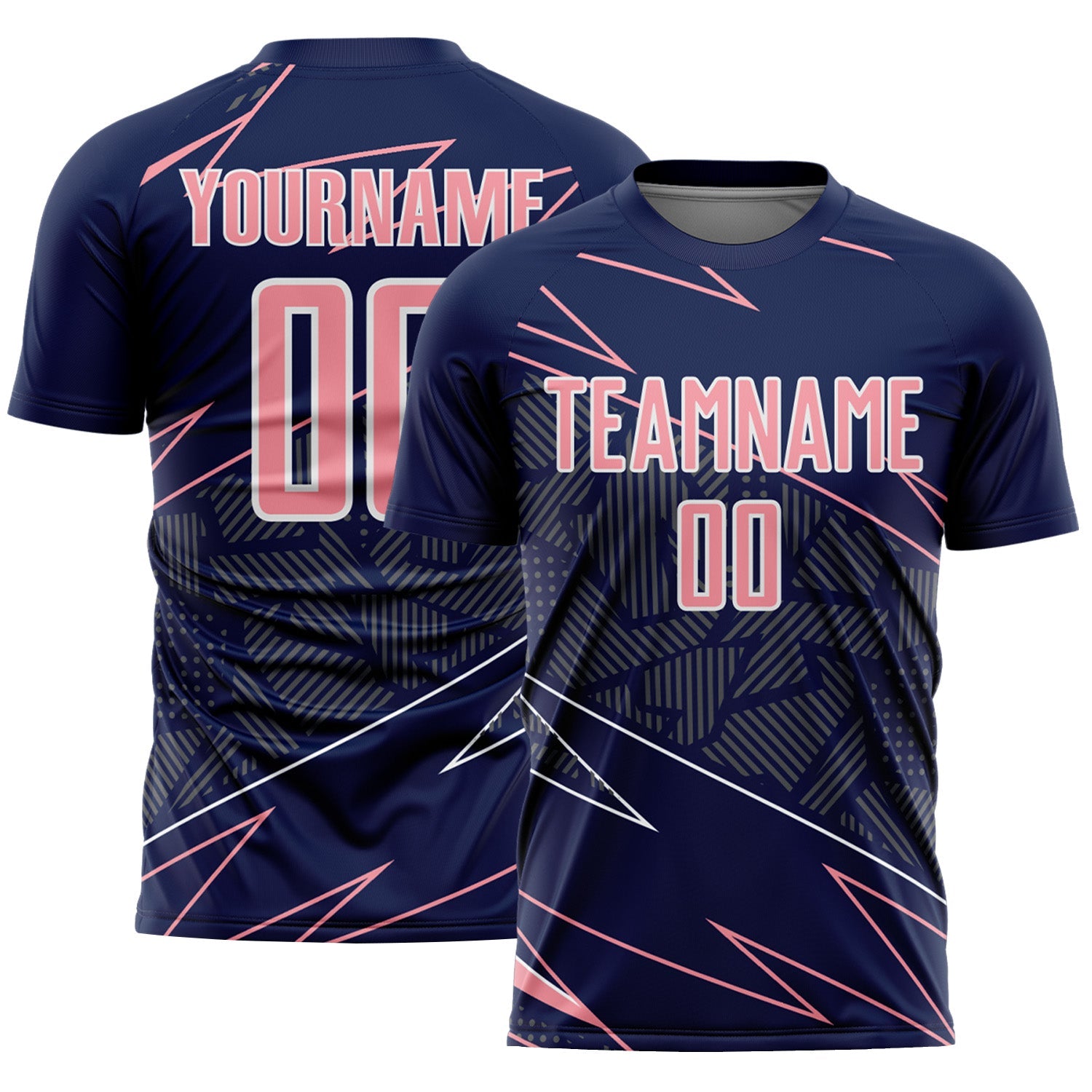 Custom Navy Medium Pink-White Lines Sports Sublimation Soccer Uniform Jersey - Main View