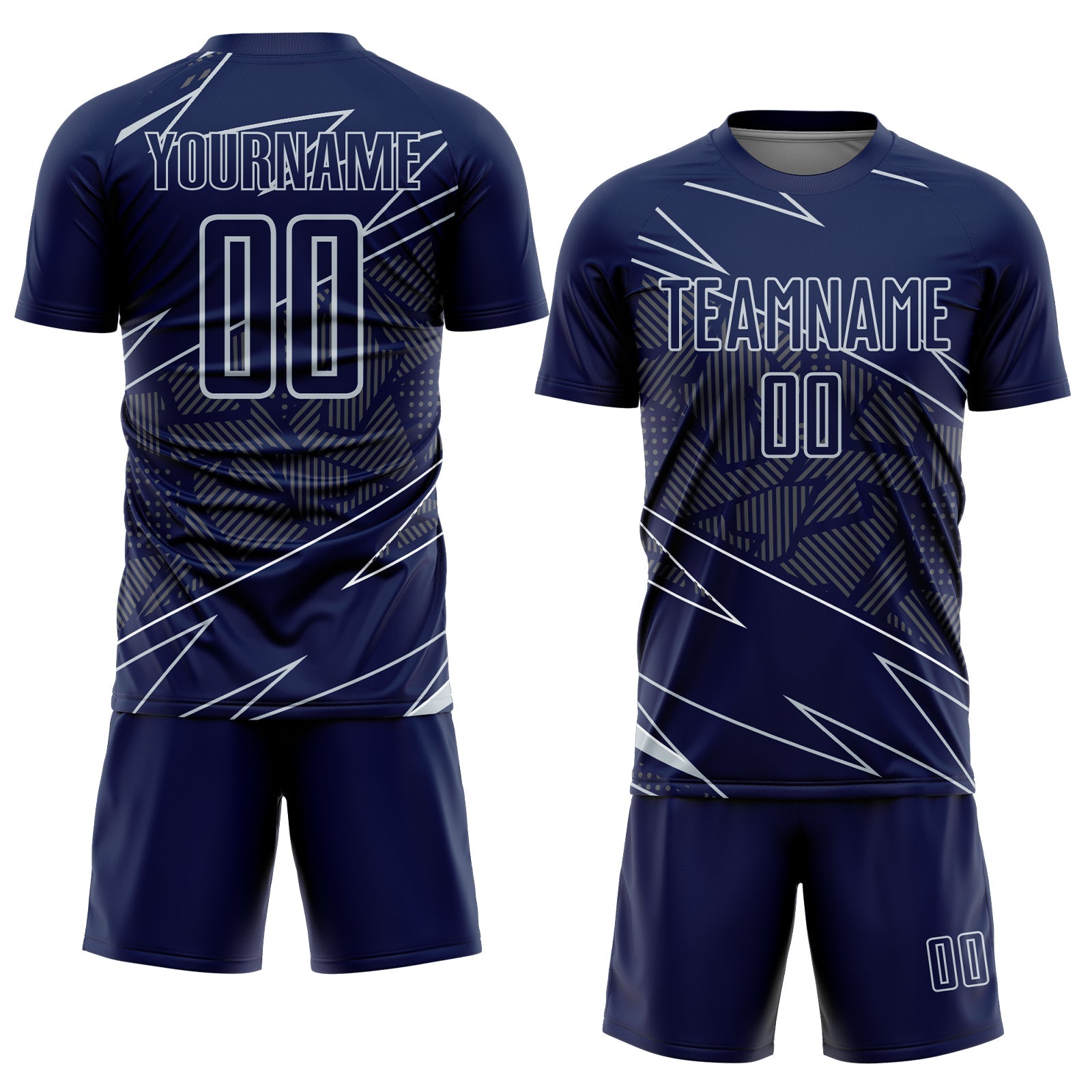 Custom Navy Silver Lines Sports Sublimation Soccer Uniform Jersey view 2