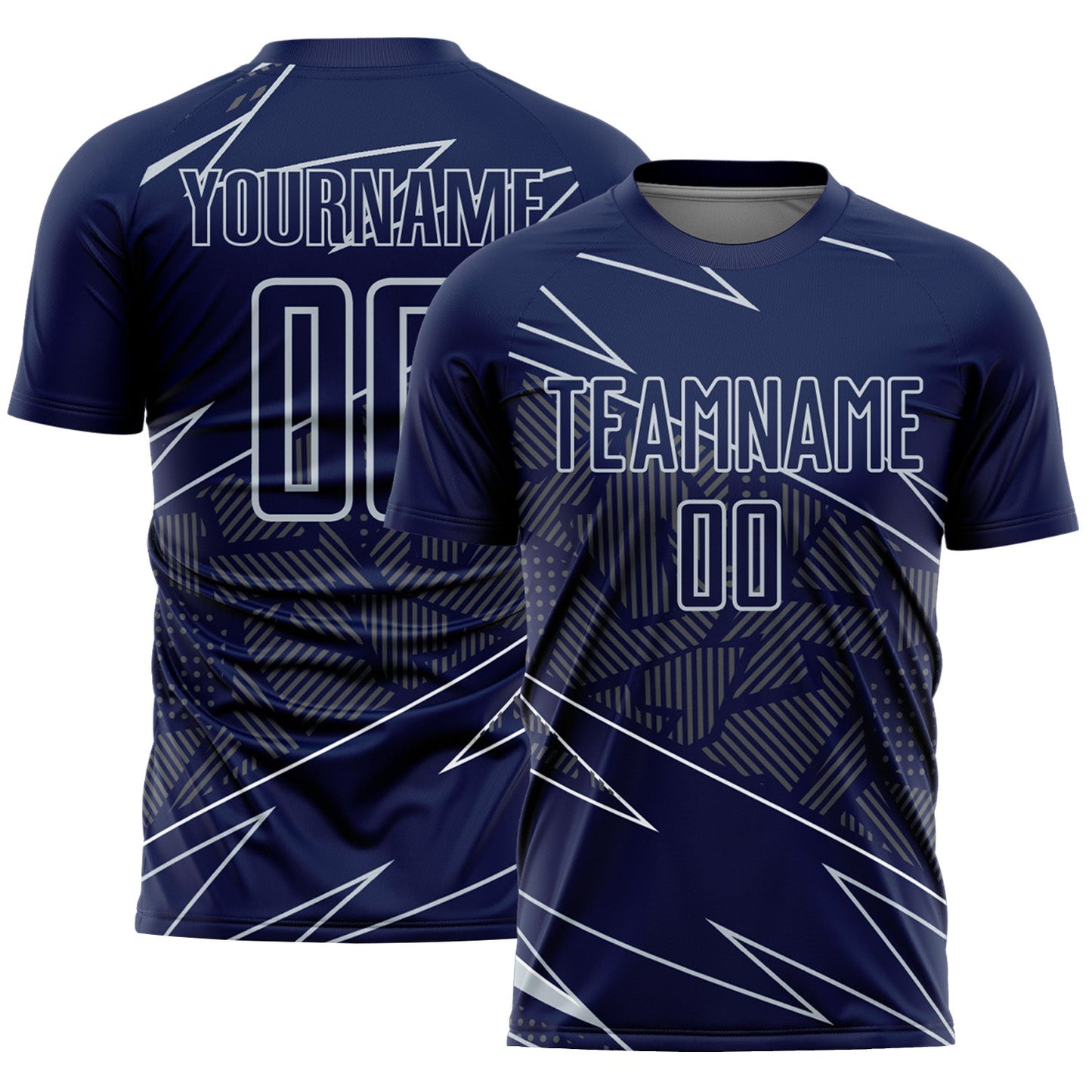 Custom Navy Silver Lines Sports Sublimation Soccer Uniform Jersey - Main View