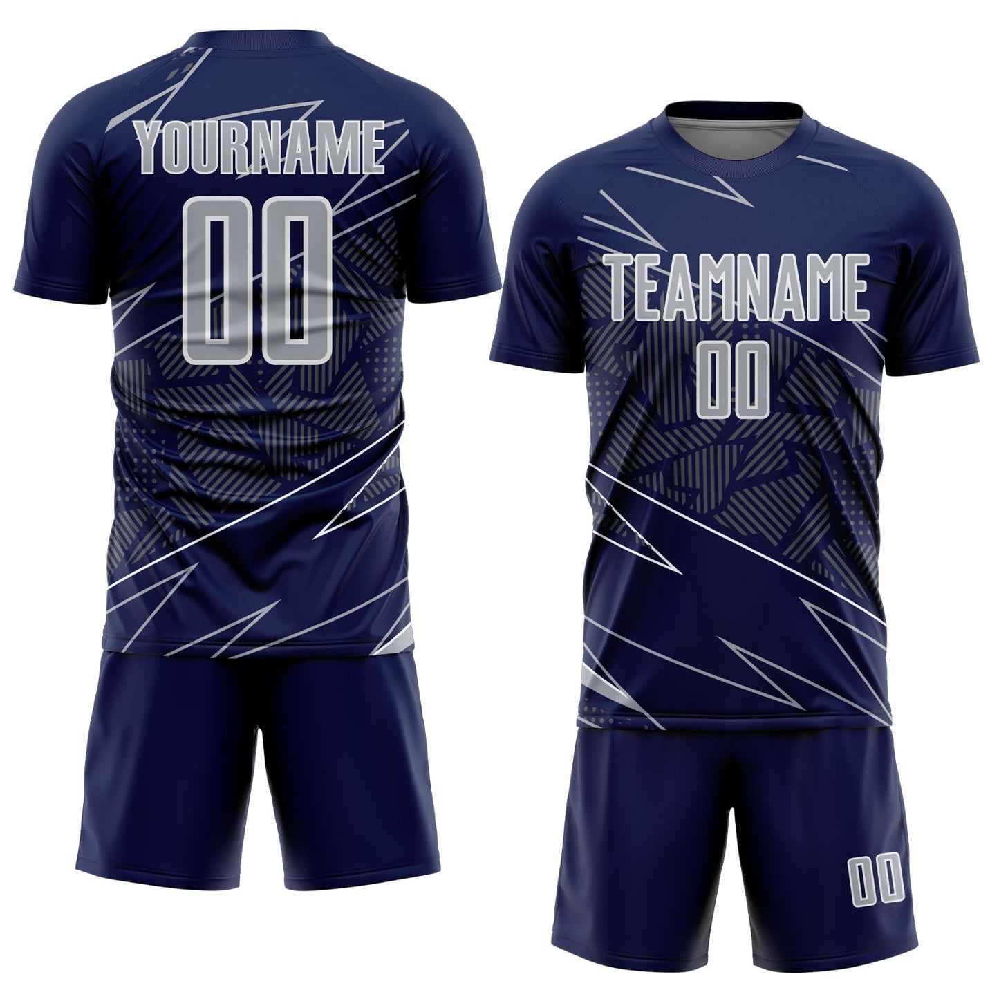 Custom Navy Gray-White Lines Sports Sublimation Soccer Uniform Jersey view 2