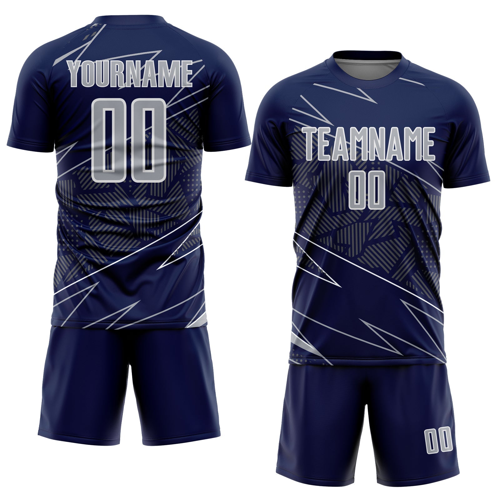 Custom Navy Gray-White Lines Sports Sublimation Soccer Uniform Jersey view 2