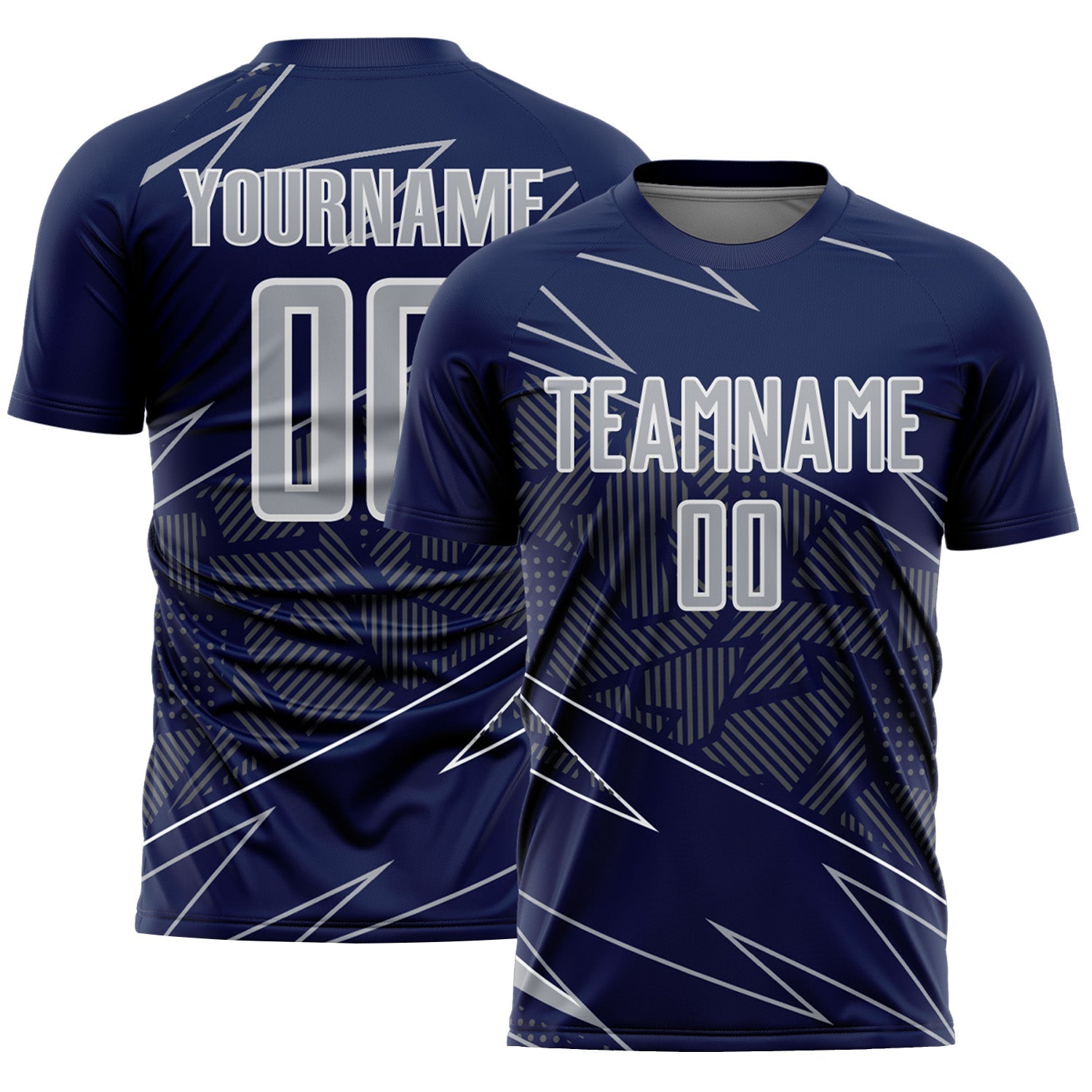 Custom Navy Gray-White Lines Sports Sublimation Soccer Uniform Jersey - Main View