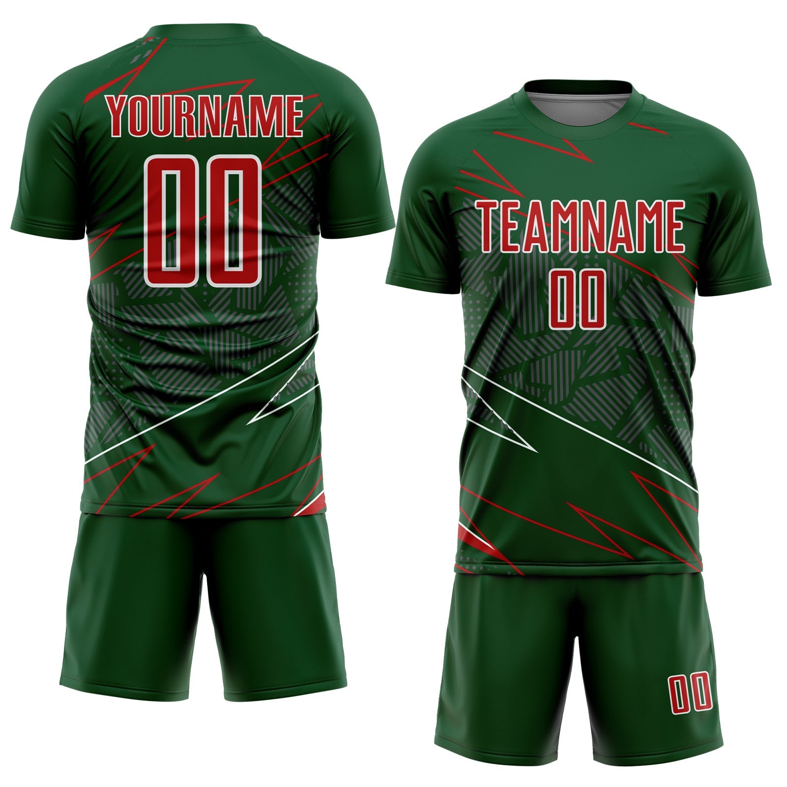 Custom Green Red-White Lines Sports Sublimation Soccer Uniform Jersey view 2
