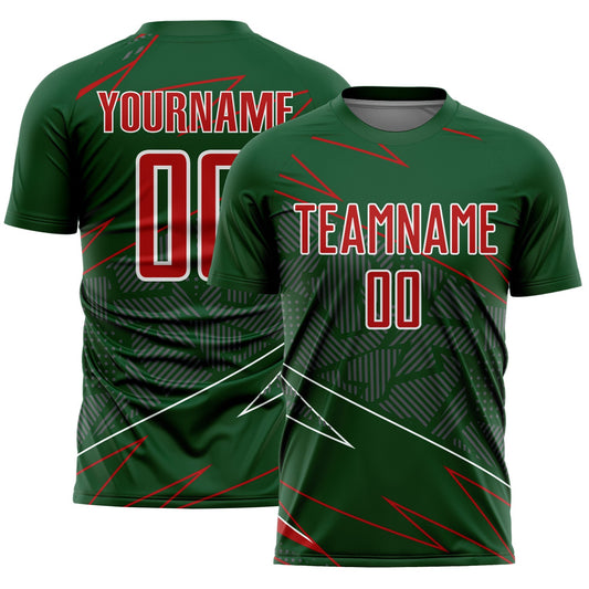 Custom Green Red-White Lines Sports Sublimation Soccer Uniform Jersey - Main View
