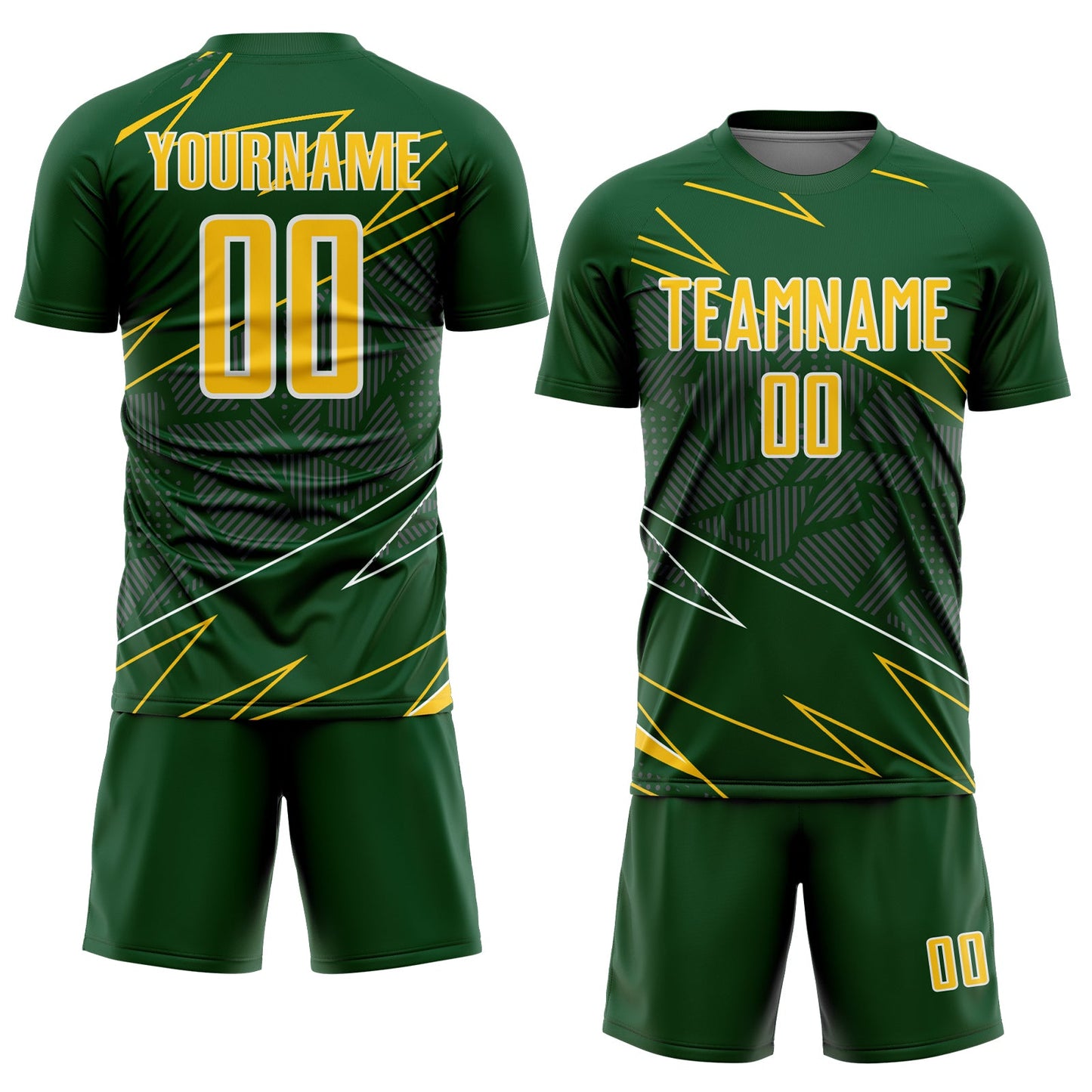 Custom Green Yellow-White Lines Sports Sublimation Soccer Uniform Jersey view 2