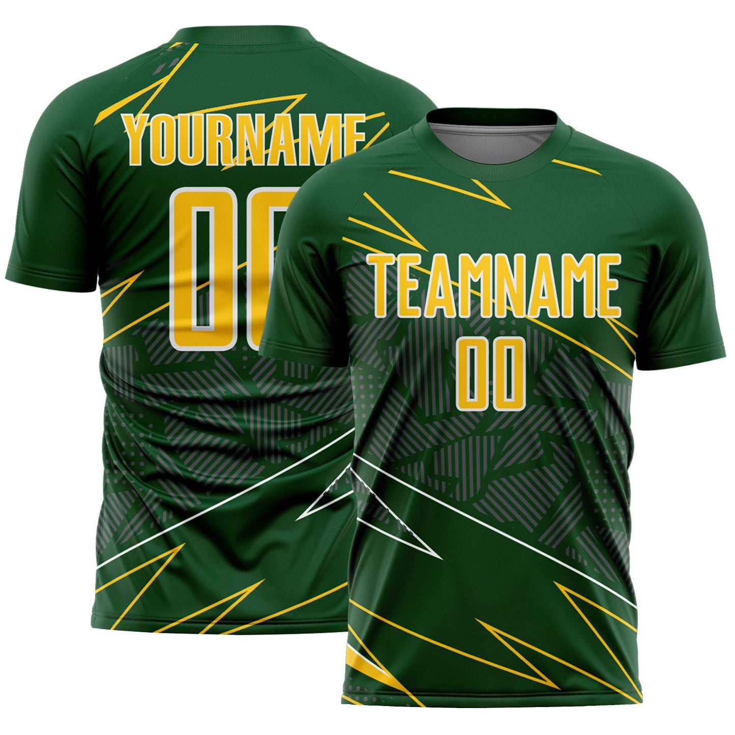 Custom Green Yellow-White Lines Sports Sublimation Soccer Uniform Jersey - Main View