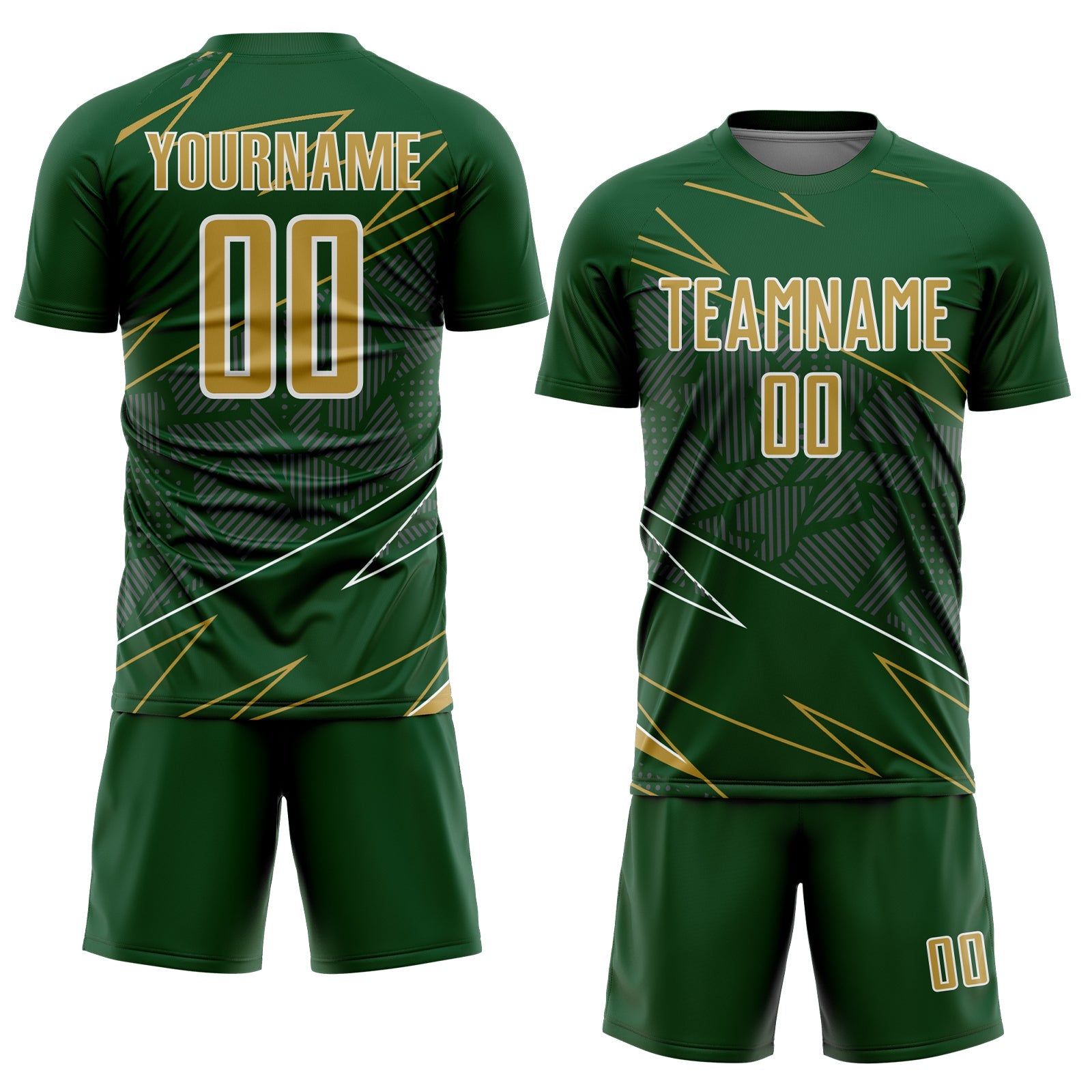 Custom Green Old Gold-White Lines Sports Sublimation Soccer Uniform Jersey view 2