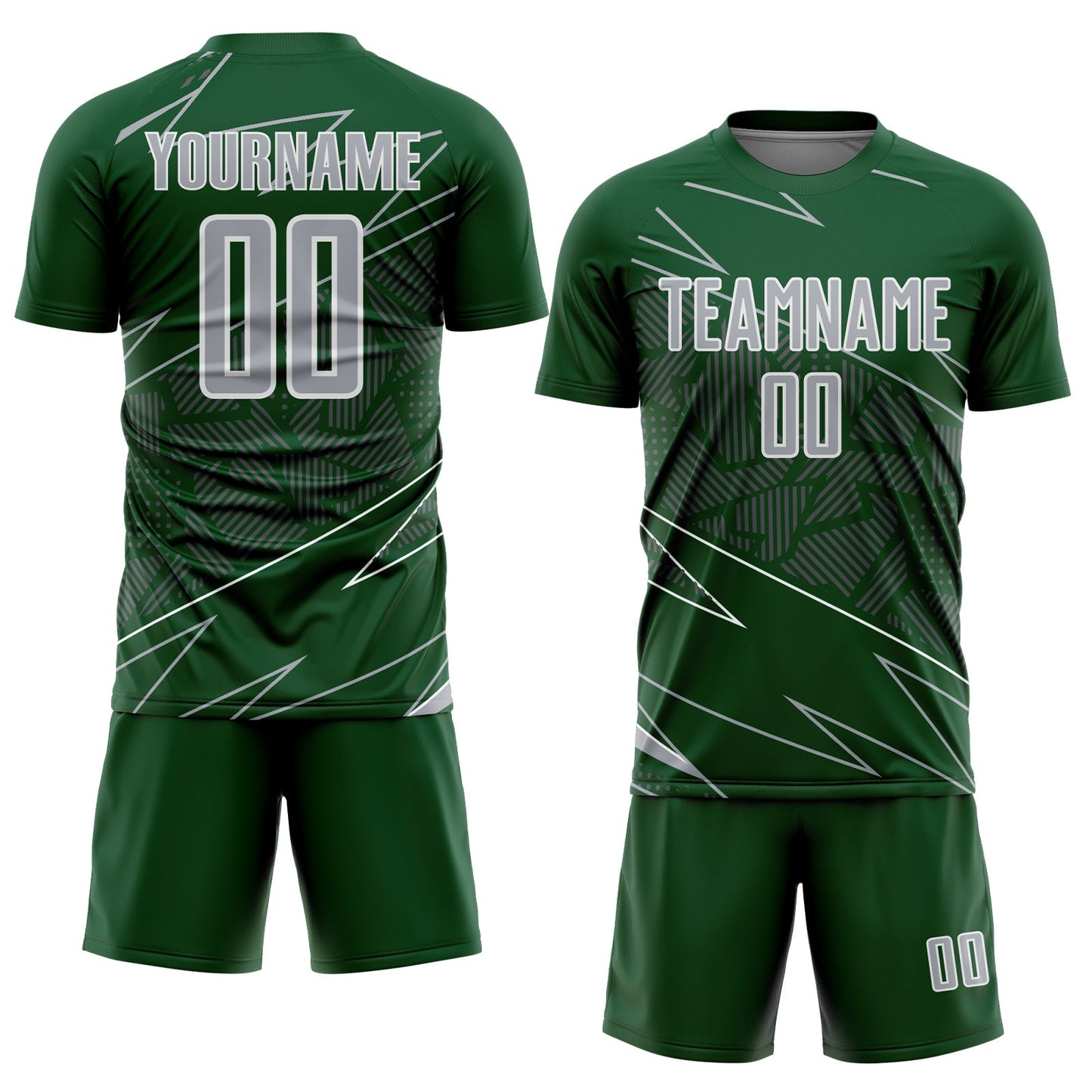 Custom Green Gray-White Lines Sports Sublimation Soccer Uniform Jersey view 2