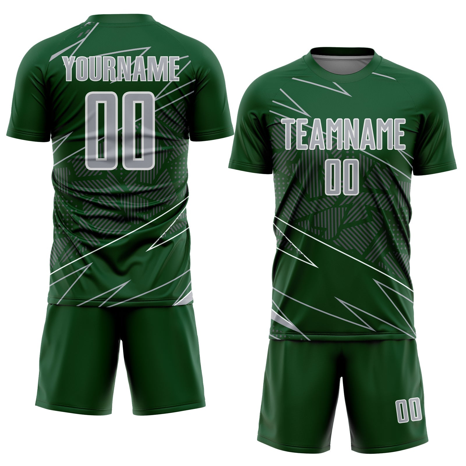 Custom Green Gray-White Lines Sports Sublimation Soccer Uniform Jersey view 2