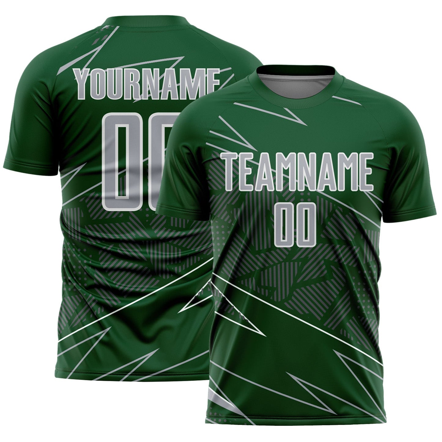 Custom Green Gray-White Lines Sports Sublimation Soccer Uniform Jersey - Main View