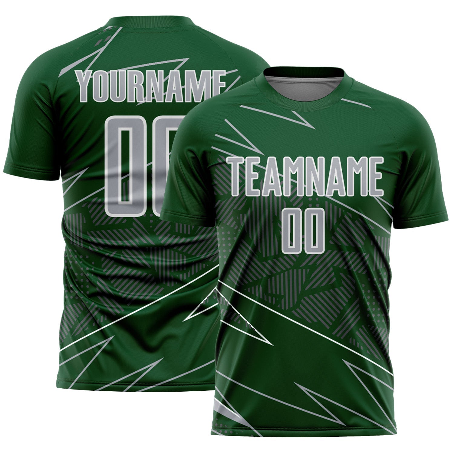 Custom Green Gray-White Lines Sports Sublimation Soccer Uniform Jersey - Main View