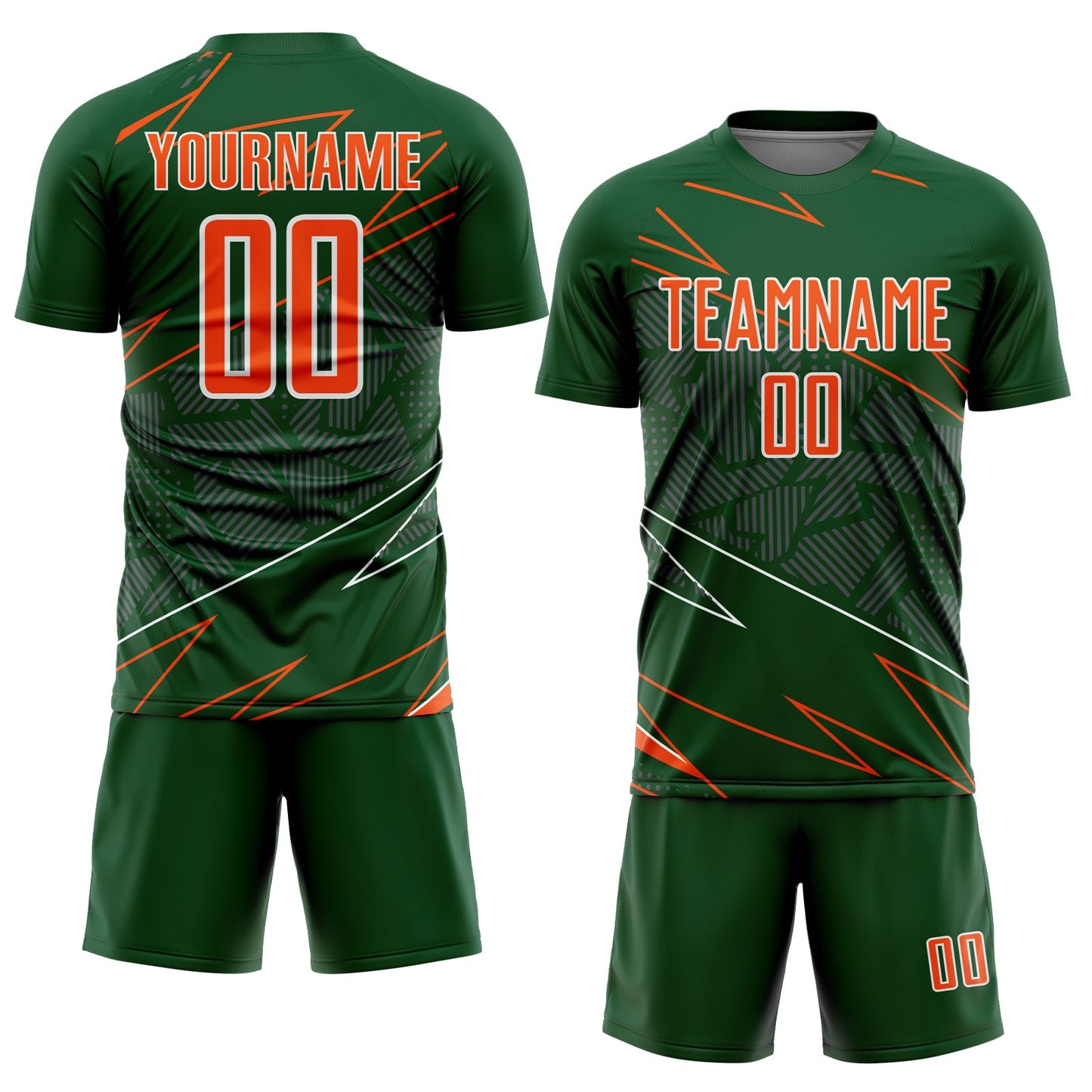 Custom Green Orange-White Lines Sports Sublimation Soccer Uniform Jersey view 2