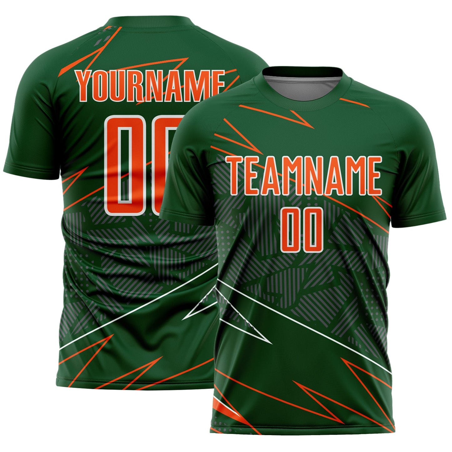 Custom Green Orange-White Lines Sports Sublimation Soccer Uniform Jersey - Main View