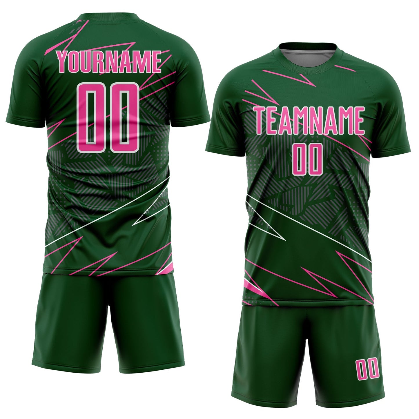 Custom Green Pink-White Lines Sports Sublimation Soccer Uniform Jersey view 2