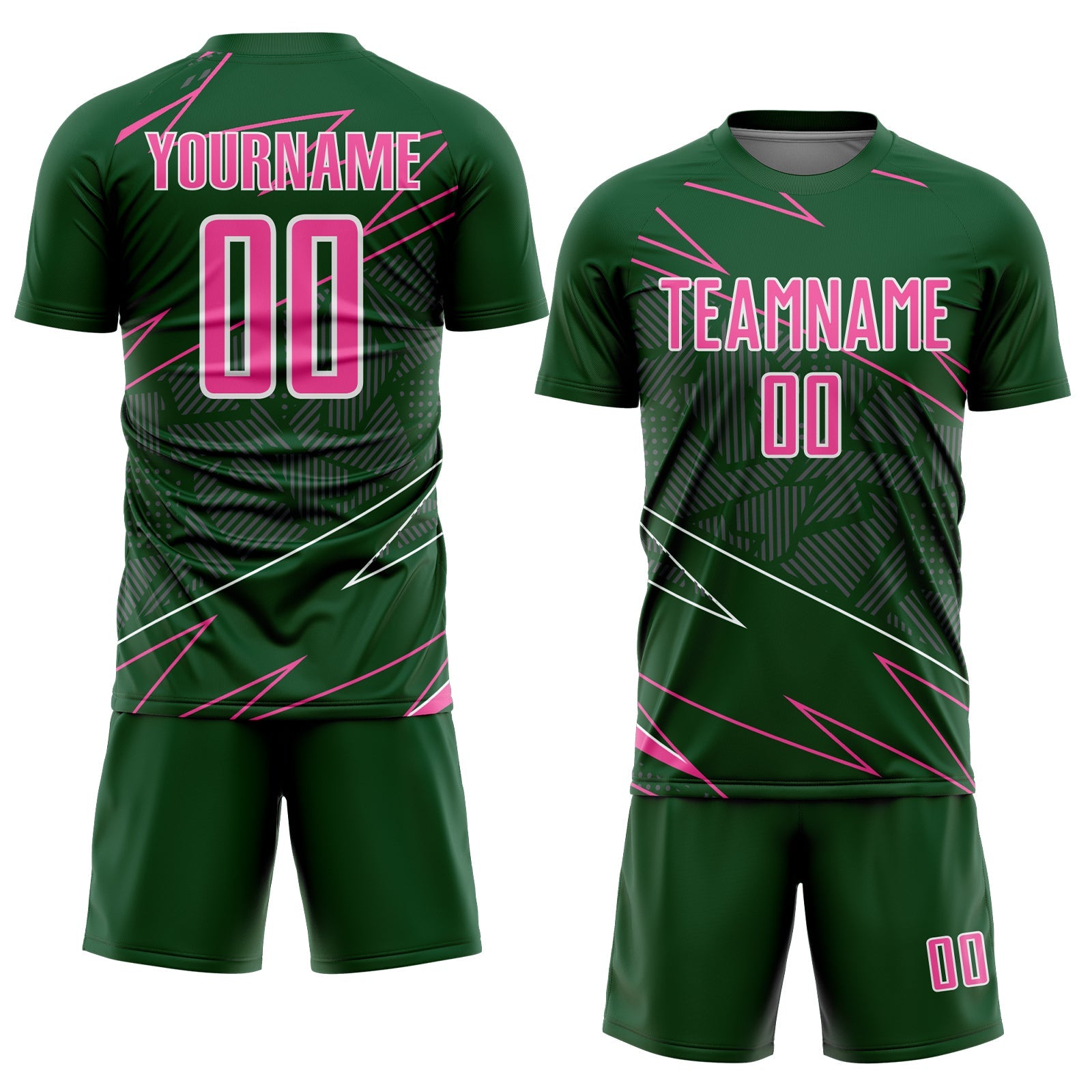 Custom Green Pink-White Lines Sports Sublimation Soccer Uniform Jersey view 2