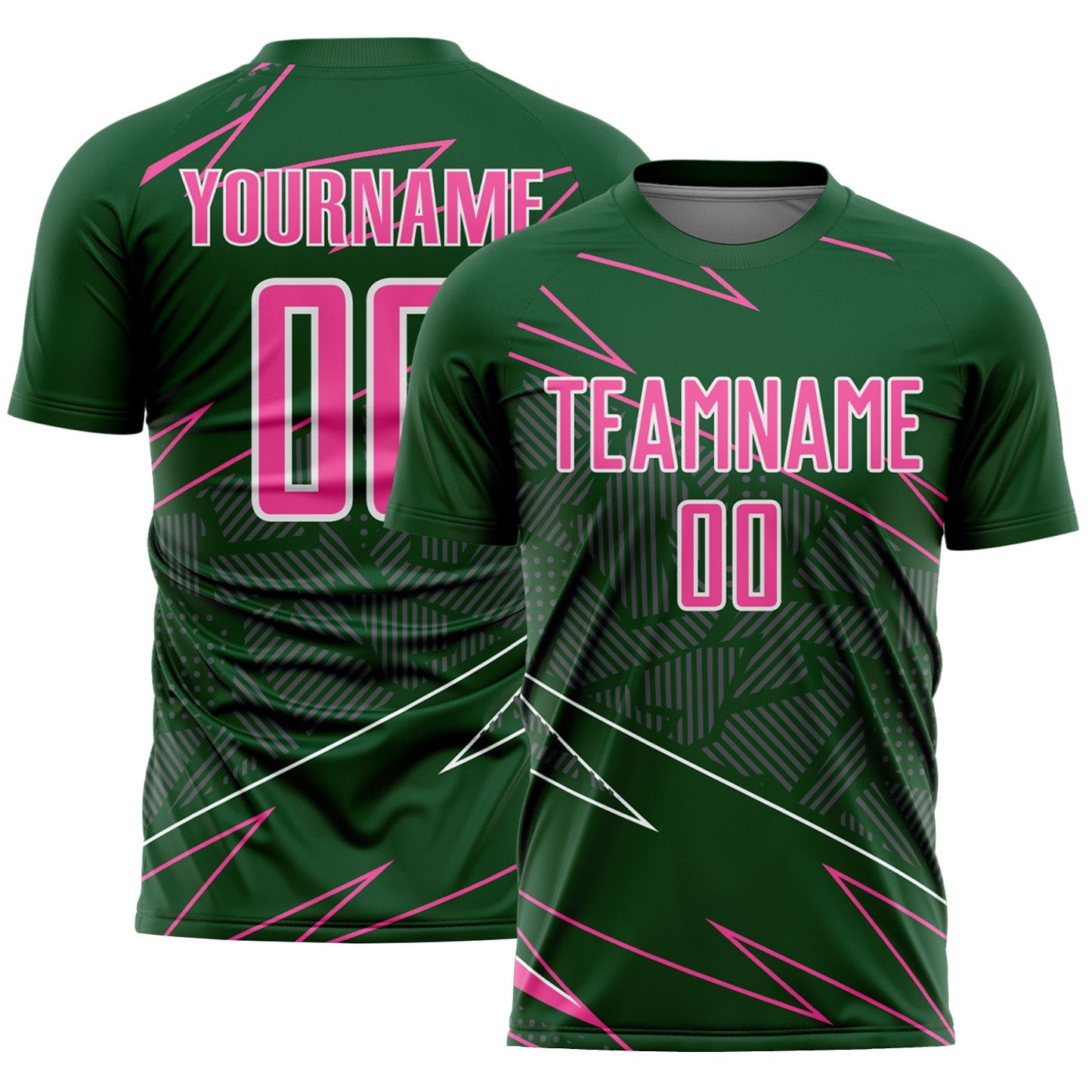 Custom Green Pink-White Lines Sports Sublimation Soccer Uniform Jersey - Main View