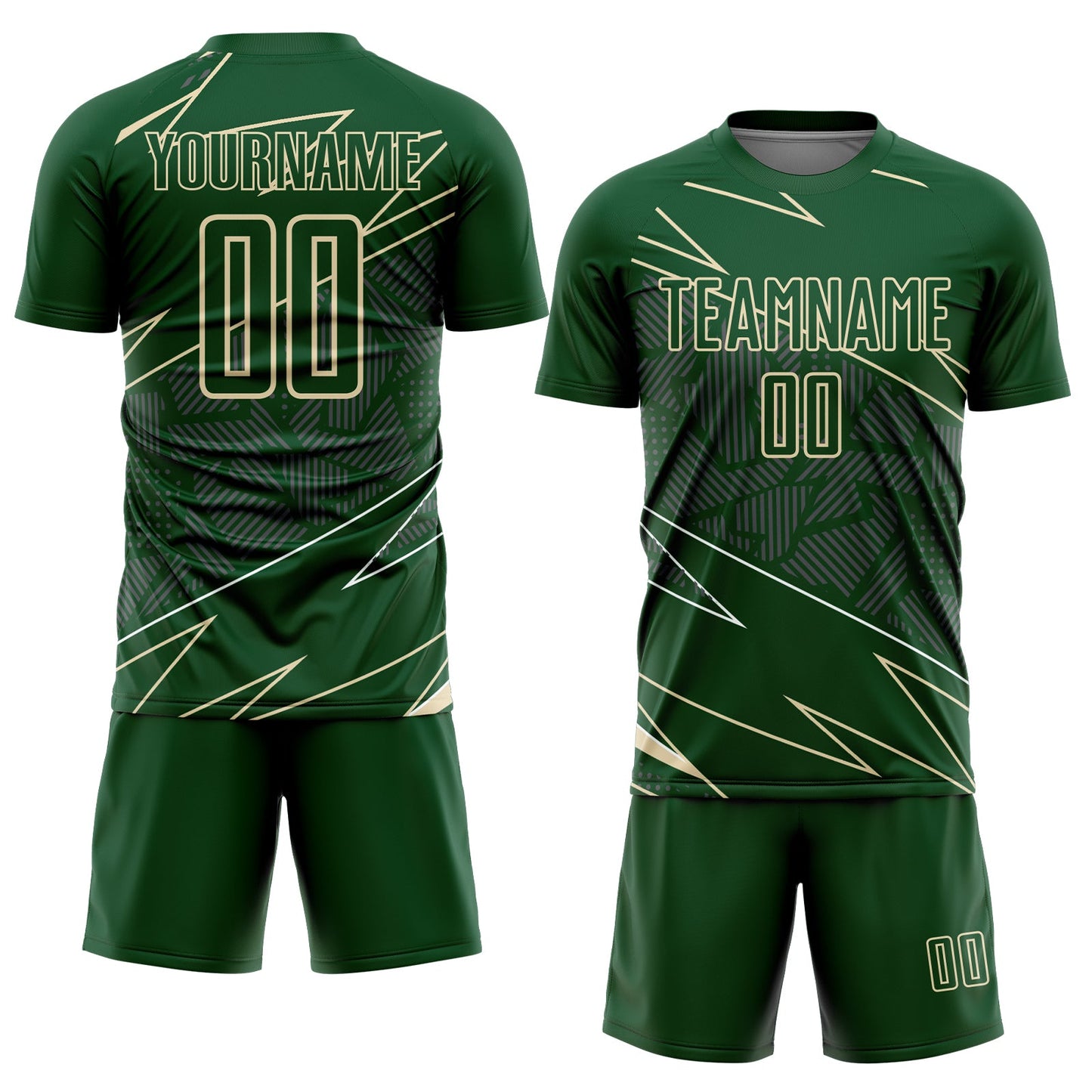 Custom Green Cream Lines Sports Sublimation Soccer Uniform Jersey view 2
